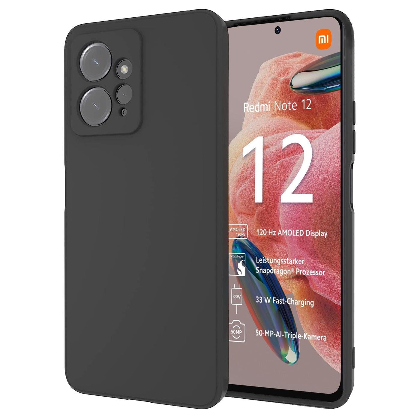 CoolGadget Handyhülle Black Series Handy Hülle für Xiaomi Redmi Note 12 (4G) 6,67 Zoll, Edle Silikon Schlicht Robust Schutzhülle für Redmi Note 12 Hülle
