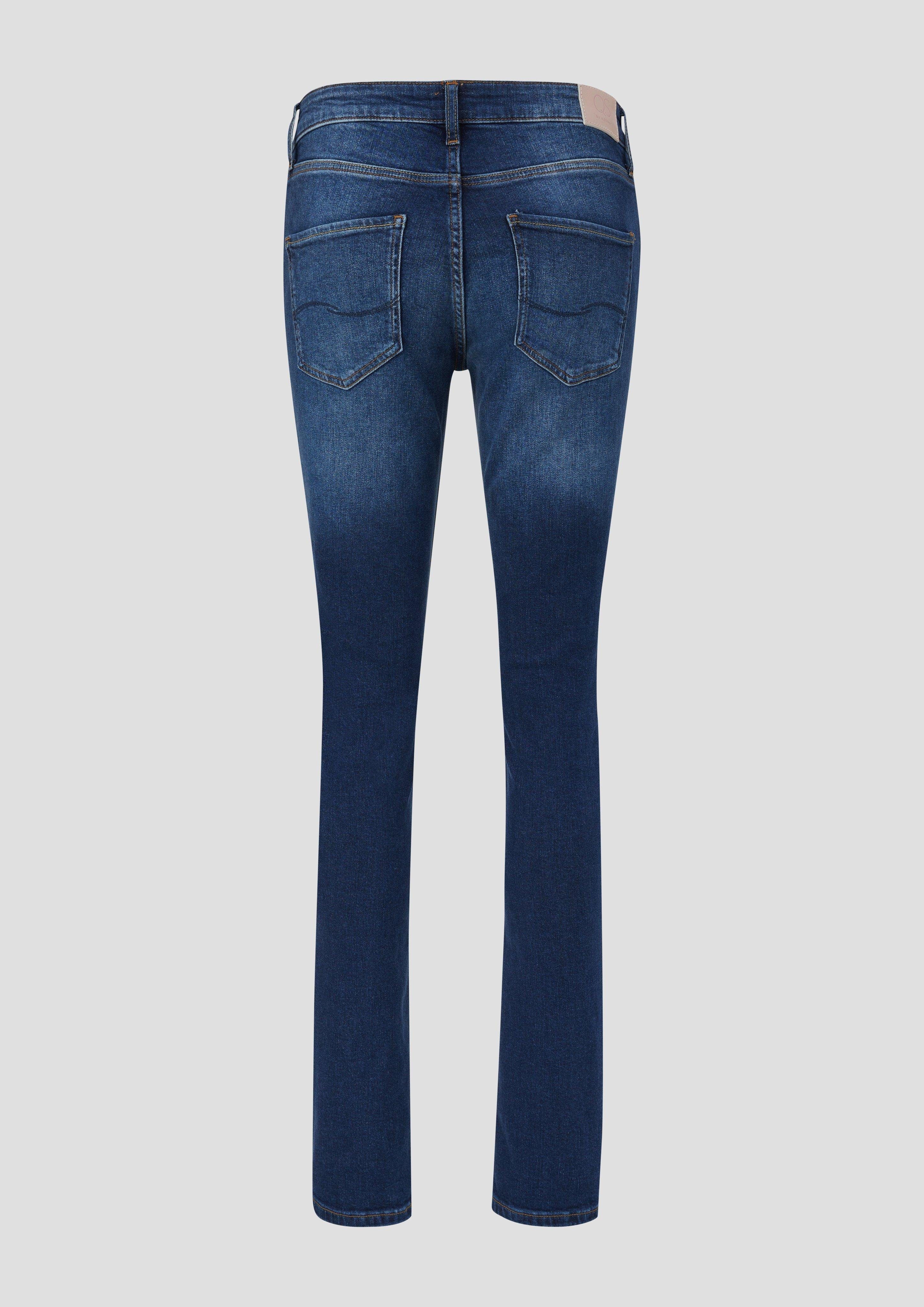QS Stoffhose Jeans Catie Label-Patch, Fit Slim Kontrastnähte Leg / Rise Slim Waschung, / Mid 