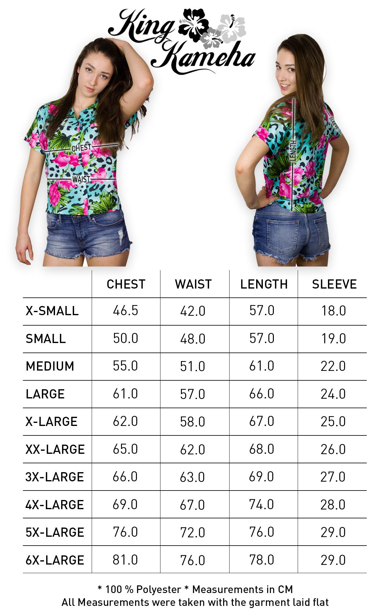 King Kameha Hawaiihemd Leopard Flowers Funky Hawaiibluse Damen Kurzarm Front-Tasche Stylish – Bild 5 von 5