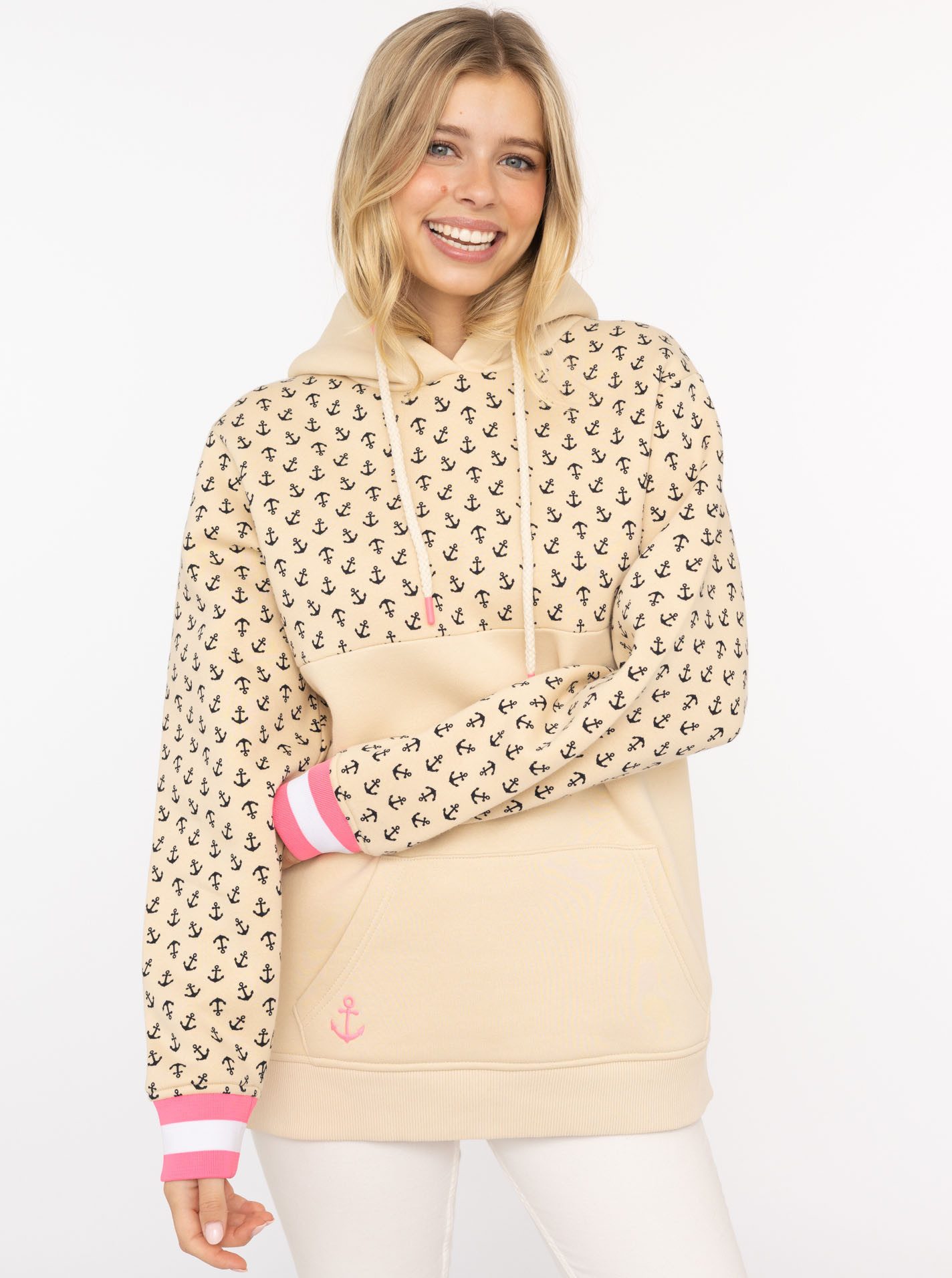 Zwillingsherz Hoodie "Kleine Anker" bedruckt, Rippenbündchen, Kapuze mit Ko günstig online kaufen