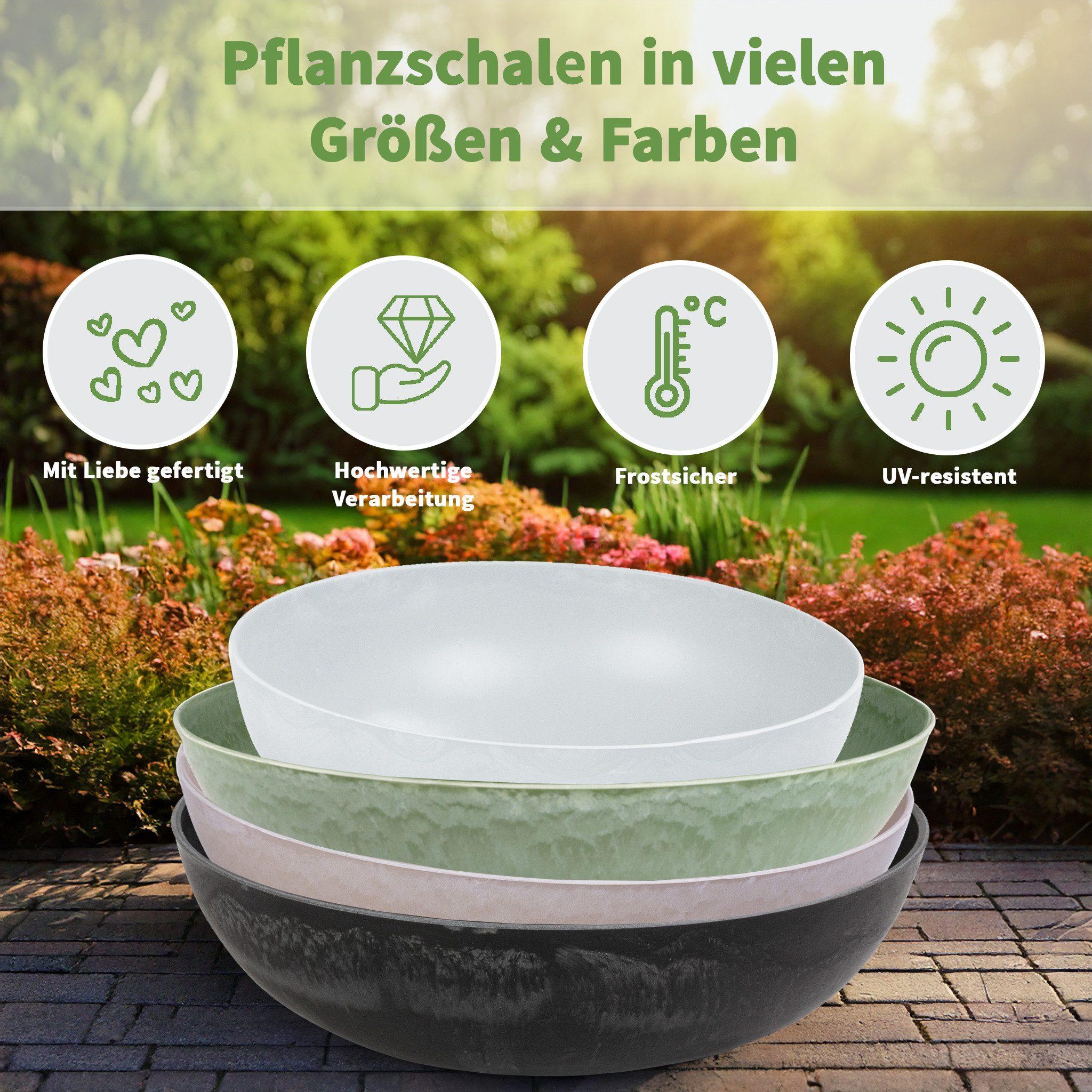 matches21 HOME & HOBBY Blumentopf Runde bauchige 20 cm Pflanzschale für draussen, hell-grau marmoriert (1 St), Wetterfeste Blumen-Schale als moderne Gartendeko  – Bild 3 von 5