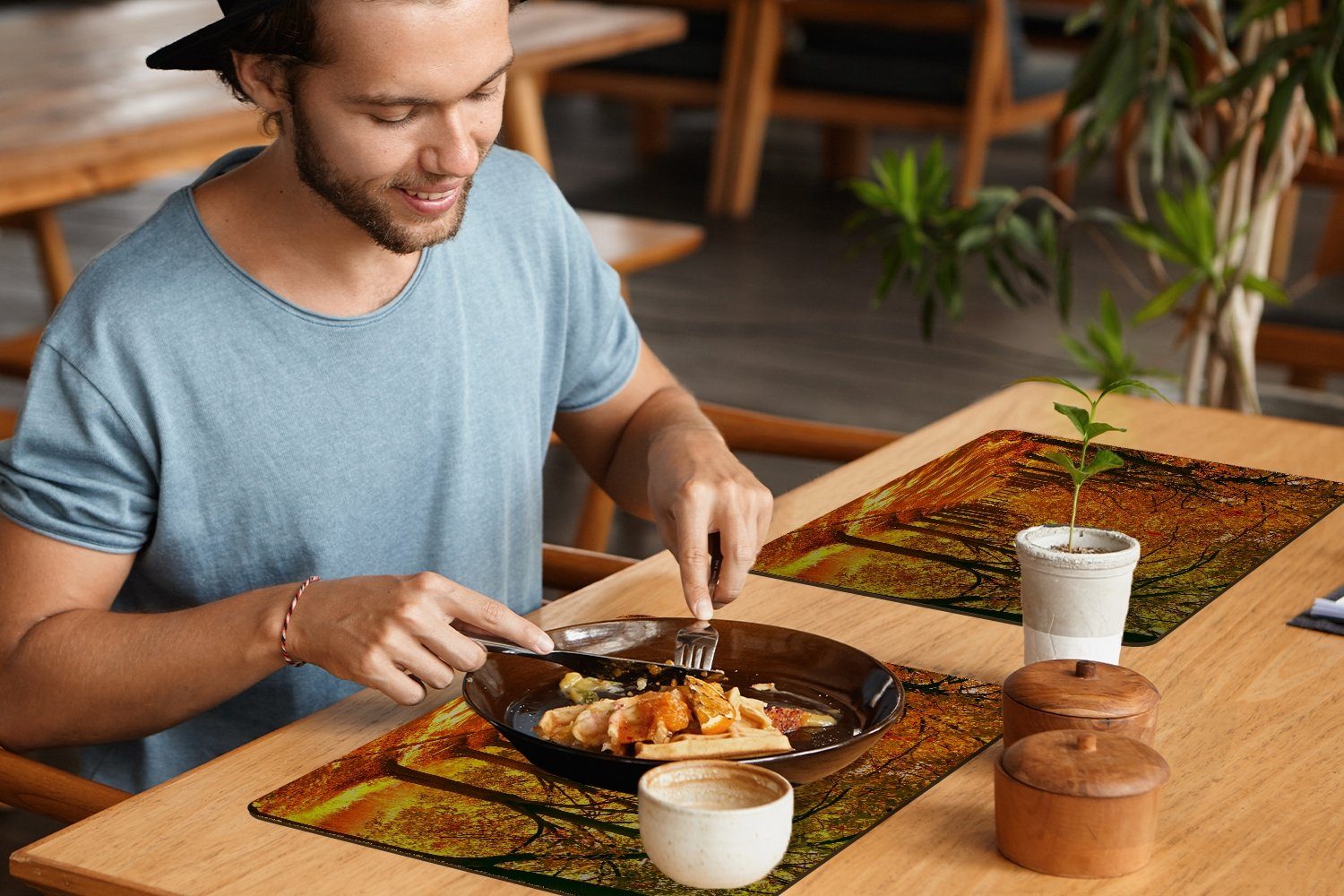 MuchoWow Platzset Wald - Herbst - Jahreszeiten - Ländlich, (6-St), Platzsets, Tischset, Abwaschbar, Tischsets, Platzdeckchen – Bild 5 von 5