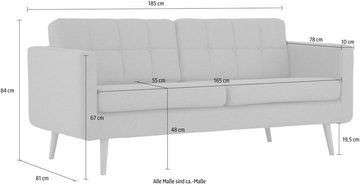 Home affaire 3-Sitzer Brest, mit Knopfheftung und Steppung im Rücken, geradliniges Design