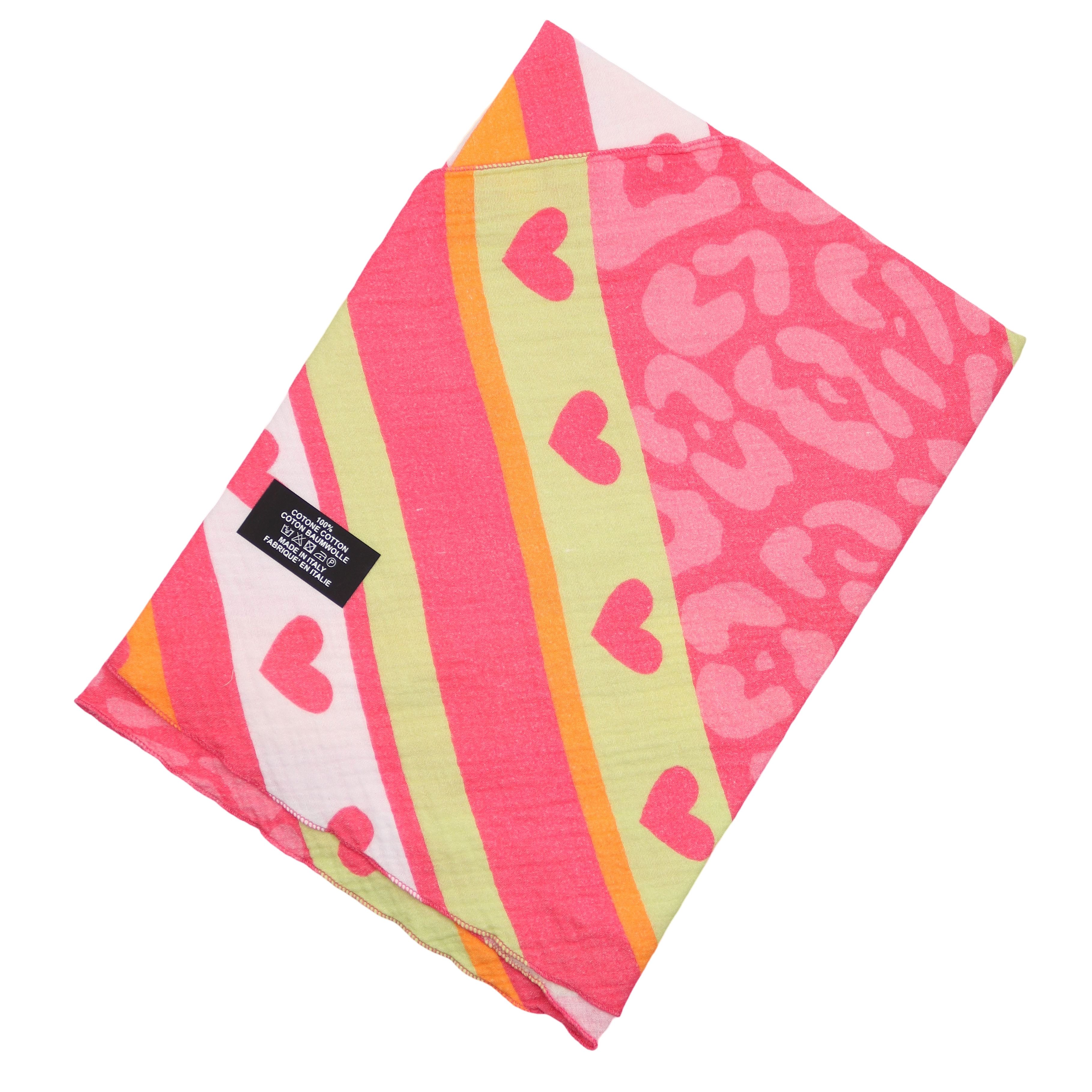 MIRROSI Dreieckstuch Aus Musellin Dreiecksschal ca.195x90 cm, Made in Italy, (Leicht, ideal für das ganze Jahr; 100% Baumwolle), in tollen Farben (Leo Love Muster)