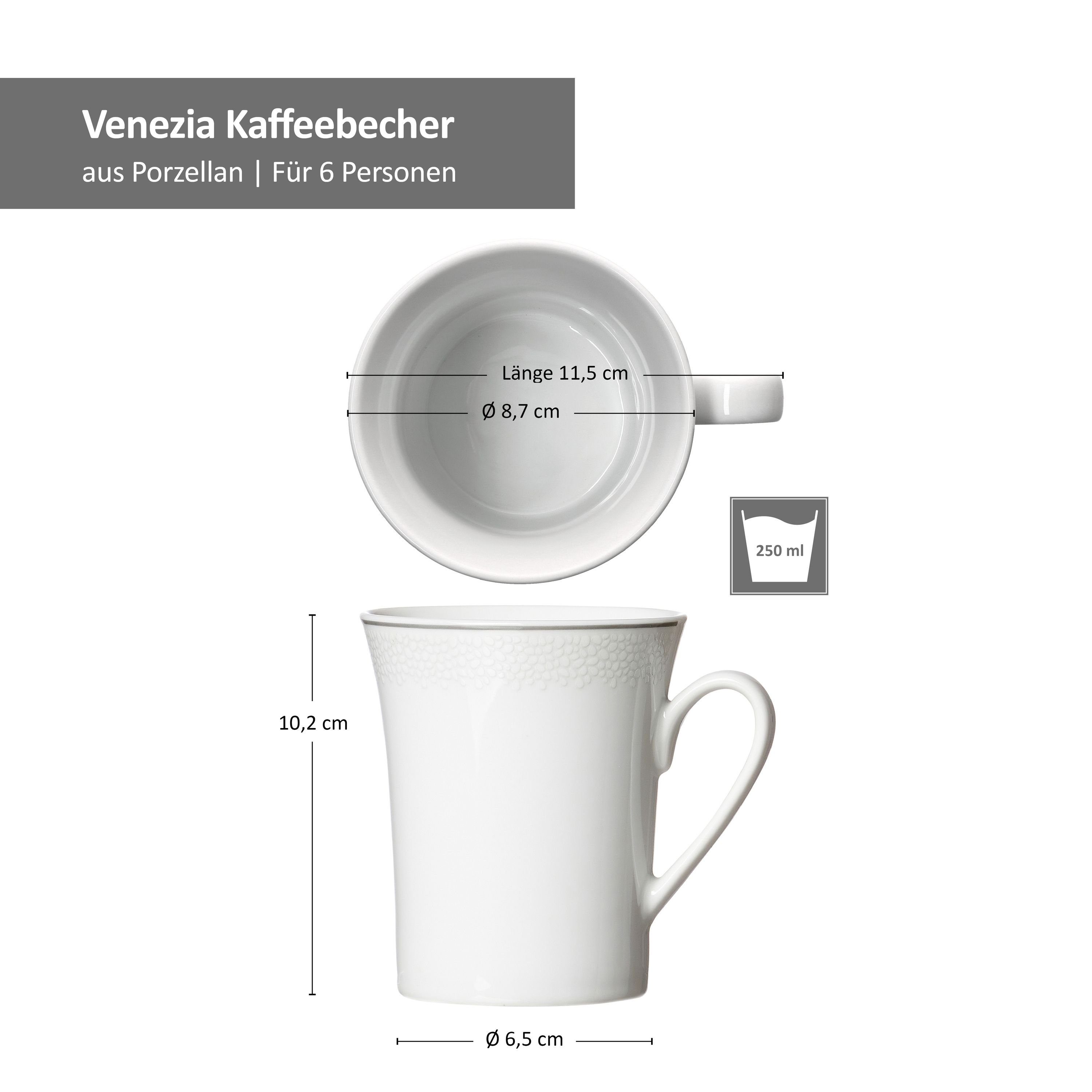 Breker 6x Becher weiß Ritzenhoff & 250ml, Venezia Kaffeebecher Ritzenhoff Porzellan