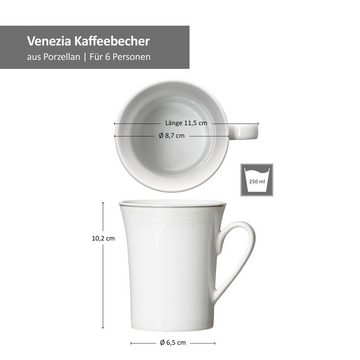 Ritzenhoff & Breker Becher Ritzenhoff 6x Venezia weiß Kaffeebecher 250ml, Porzellan