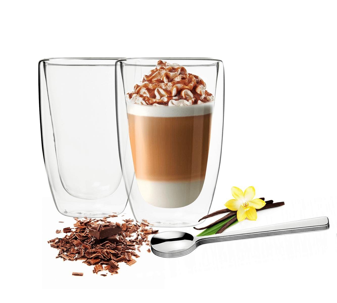 Sendez Thermoglas Doppelwandige Latte Macchiato Gläser 450ml Kaffegläser, 2 Stück