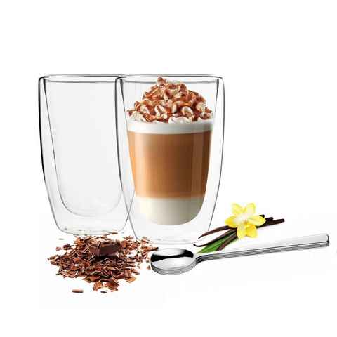 Sendez Thermoglas Doppelwandige Latte Macchiato Gläser 450ml Kaffegläser, 2 Stück