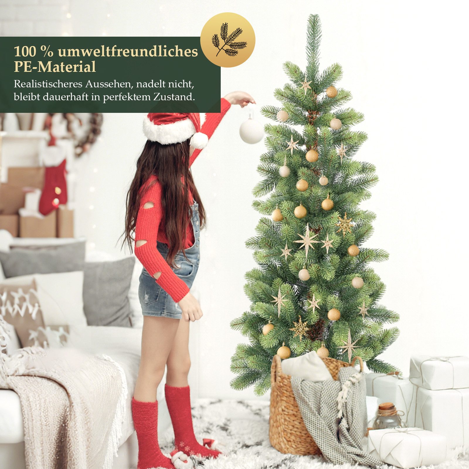 Salcar Künstlicher Weihnachtsbaum Künstlicher Weihnachtsbaum Schmal Tannenbaum aus 100% PE Christbaum, Nordmanntanne, 120cm mit 212 Spitzen, Grün und Zartgrün – Bild 3 von 5