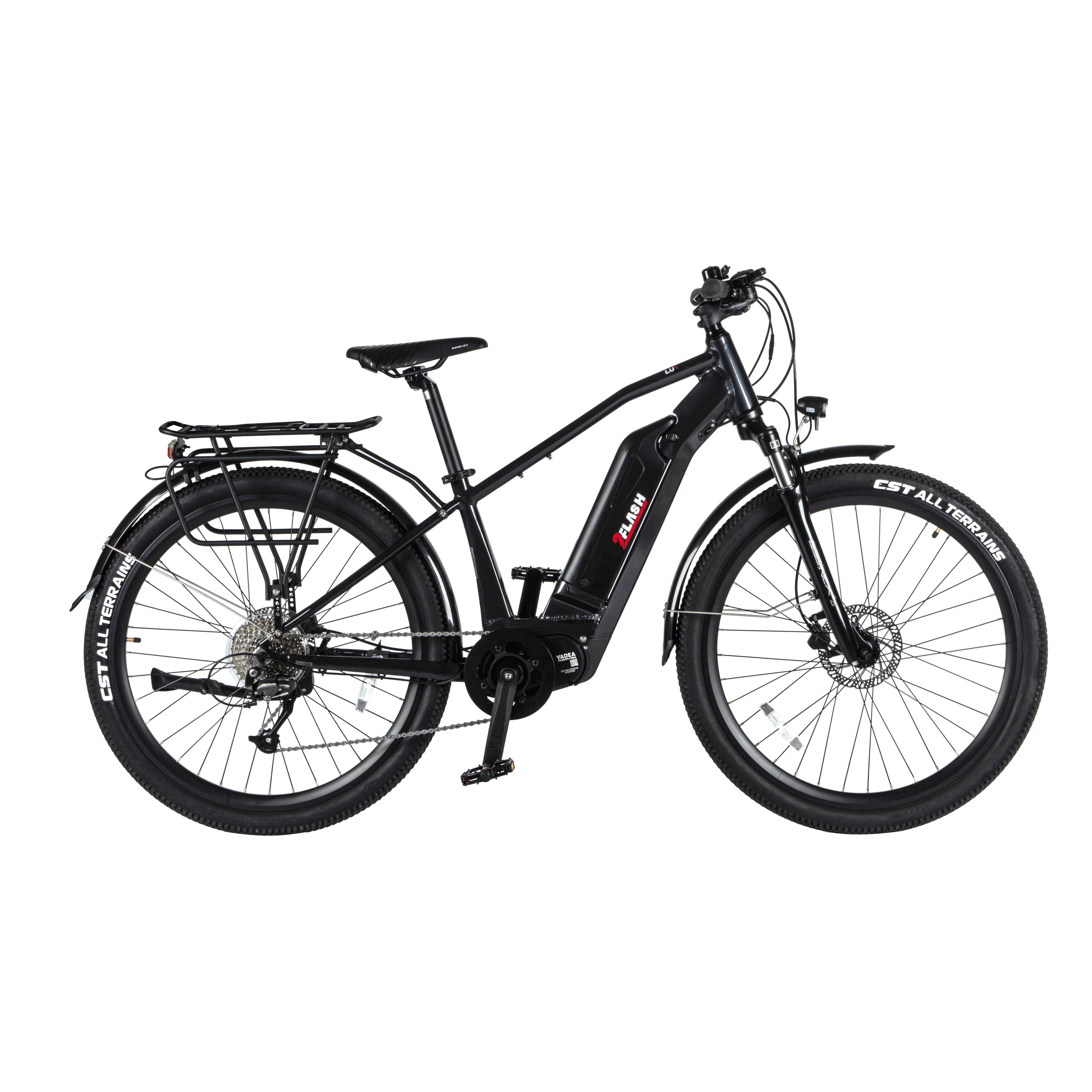 2FLASH E-Bike 2Flash LU1 Trekking E-Bike Schwarz, 27,5 Zoll, 36V (374,4Wh), 9 Gang, Kettenschaltung, Heckmotor, 468,00 Wh Akku, (2 tlg), StVZO