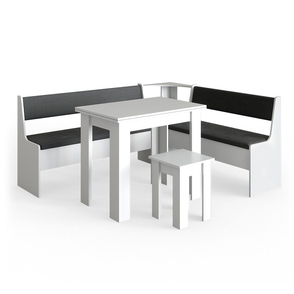 Vicco Sitzgruppe Roman, Weiß/Anthrazit, 180 x 150 cm mit Tisch, (Set, 5-tlg., 5-er Set), bequeme Polsterung