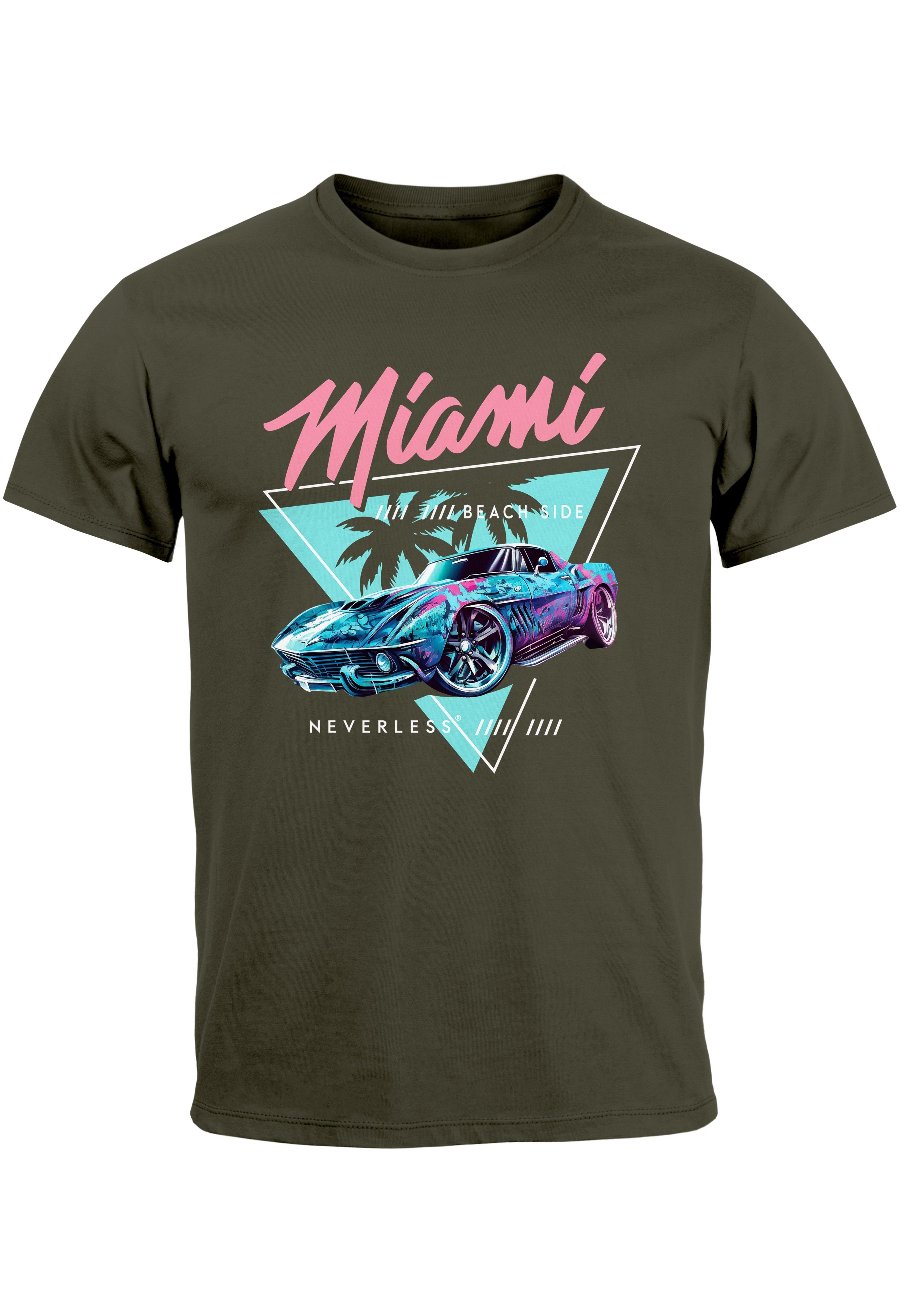 mit Print-Shirt USA Motiv Print Neverless Retro army Miami Herren Bedruckt T-Shirt Automobil Surfing Beach