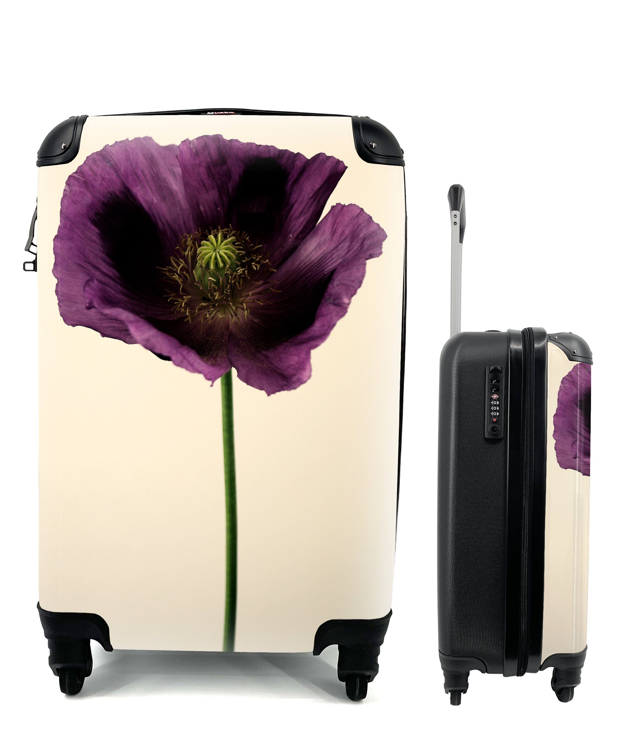 Handgepäckkoffer Rollen, MuchoWow violetten Reisetasche Trolley, Nahaufnahme mit Mohns, eines rollen, Handgepäck Reisekoffer für 4 Ferien,