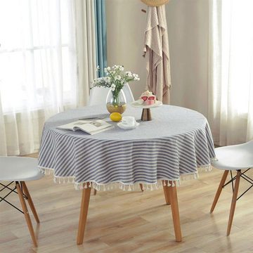 FIDDY Tischdecke Runde Tischdecke mit gestreifter Quaste, schlicht und elegant