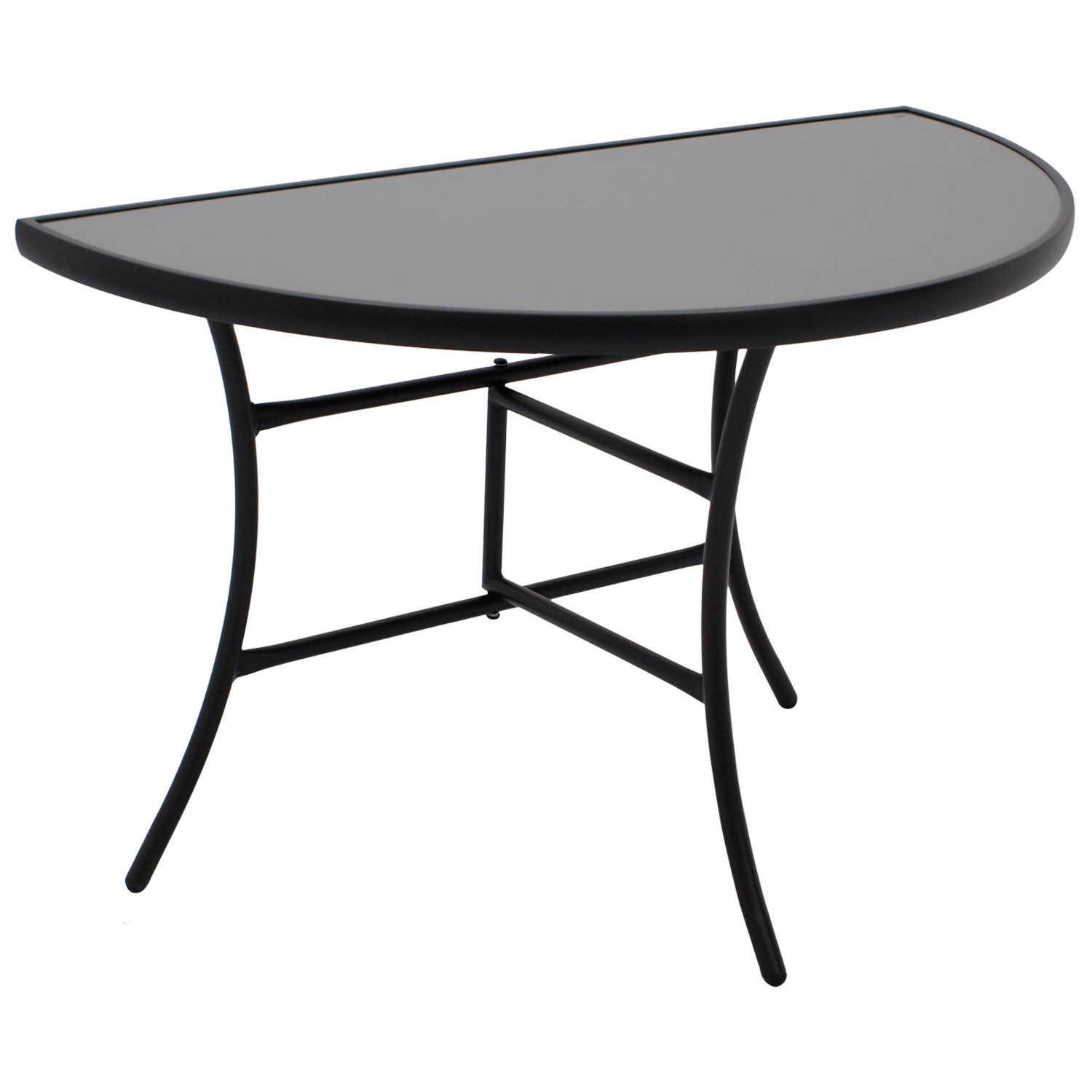 DEGAMO Gartentisch PALERMO, Anstelltisch halbrund 58x110cm, Metall anthrazit, Glas grau