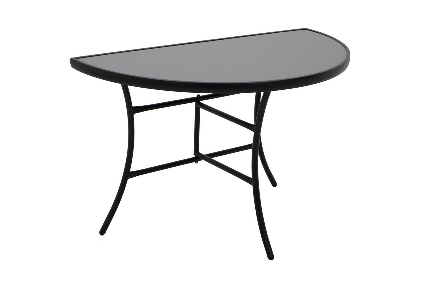 DEGAMO Gartentisch PALERMO, Anstelltisch halbrund 58x110cm, Metall anthrazit, Glas grau