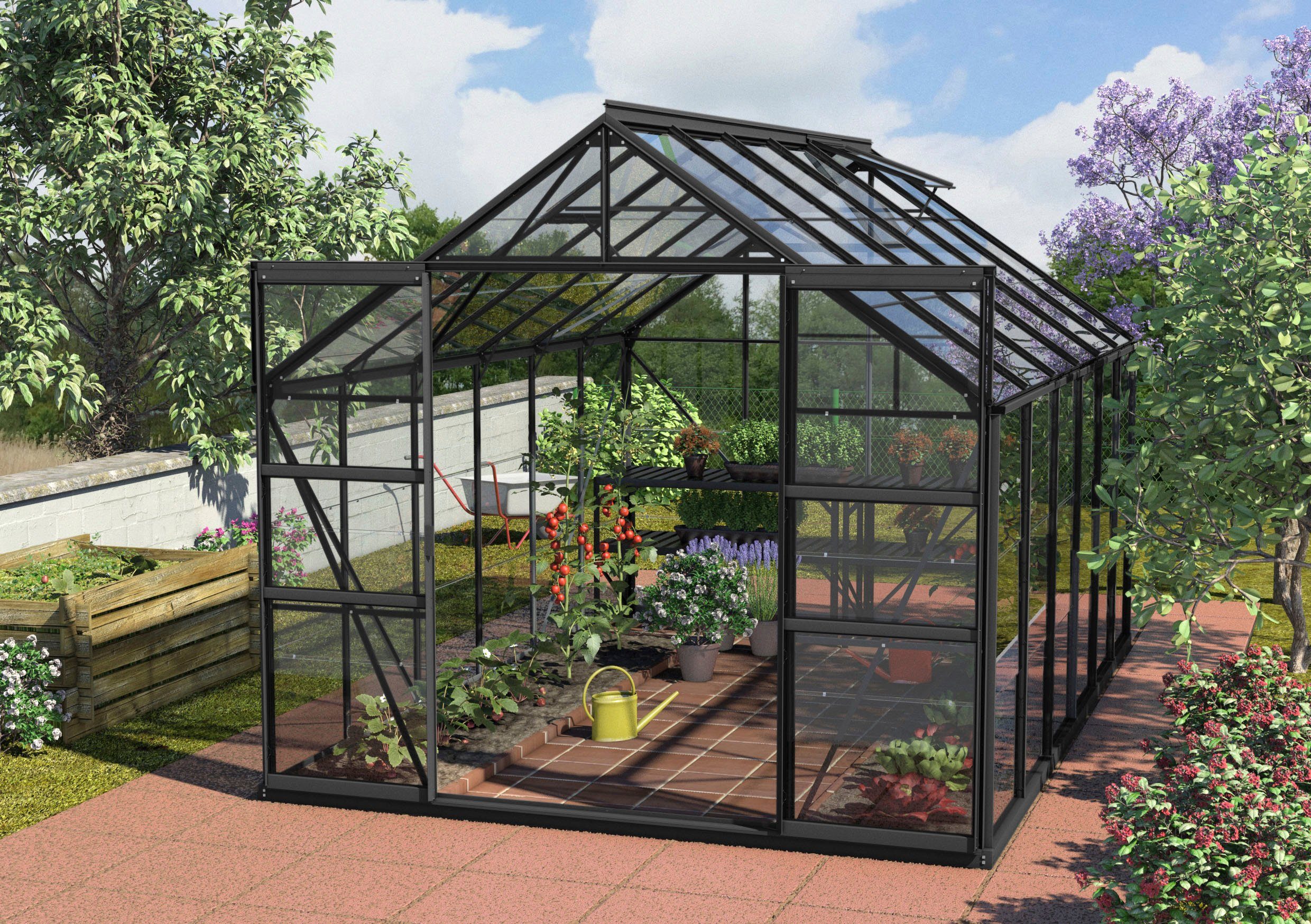 Vitavia Gewächshaus Mars 9900, BxTxH: 257 x 383 x 231,8 cm, 3 mm Wandstärke, Alu-Profile, 3 mm Sicherheitsglas schwarz