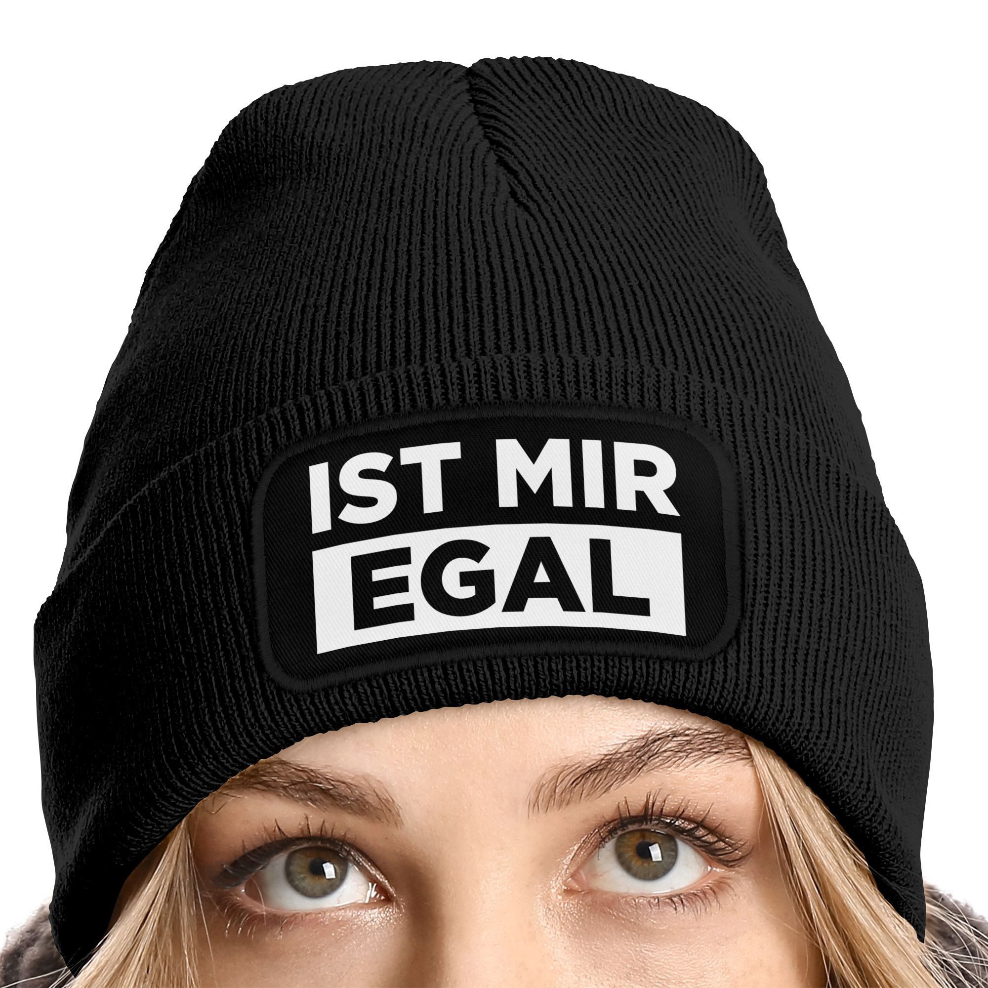 MoonWorks Strickmütze Damen Beanie mit Patch Strickmütze mit Spruch Ist mir günstig online kaufen