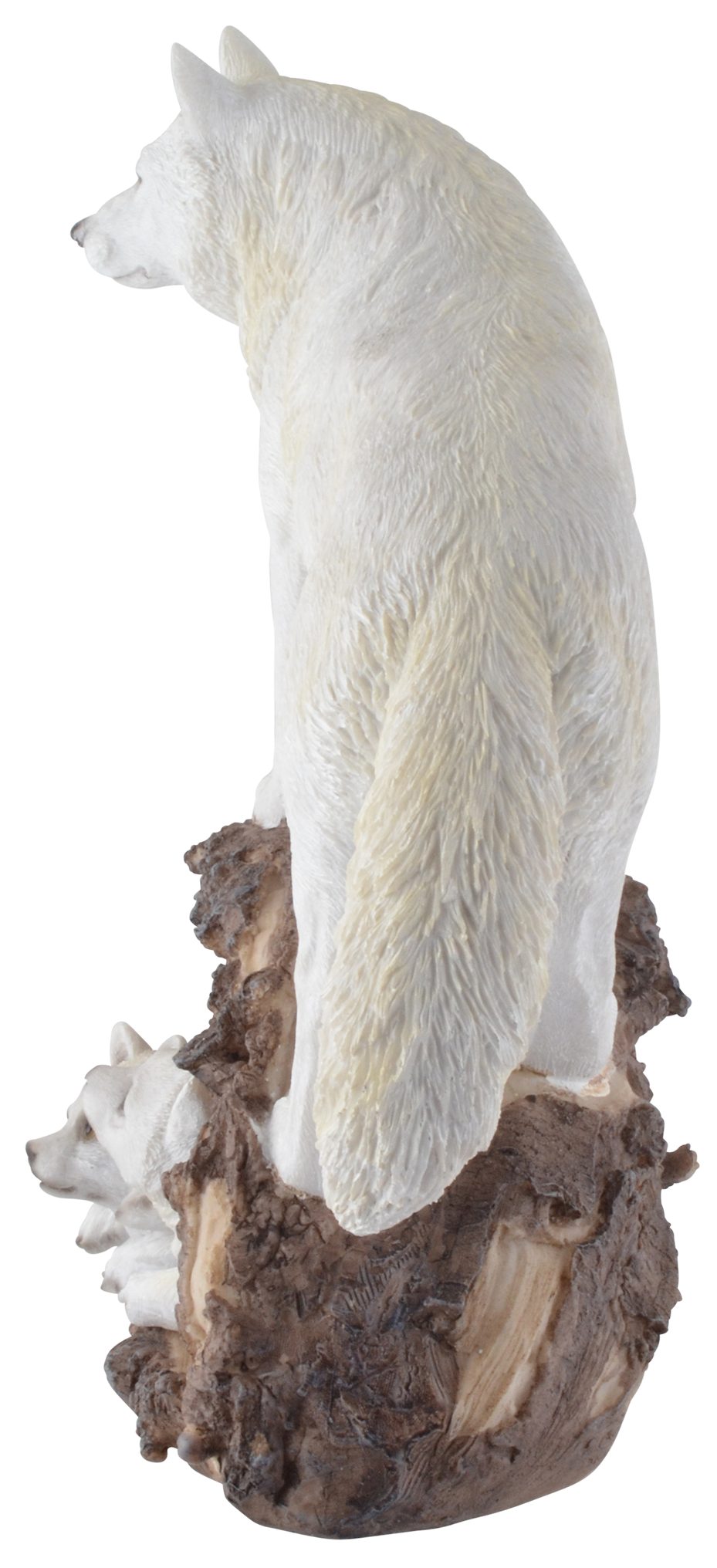 Vogler direct Gmbh Tierfigur cm Schneewolf ca. LxBxH Kunststein, Jungen einem 22x13x26 coloriert, in Baumstamm, zwei handbemalt, mit