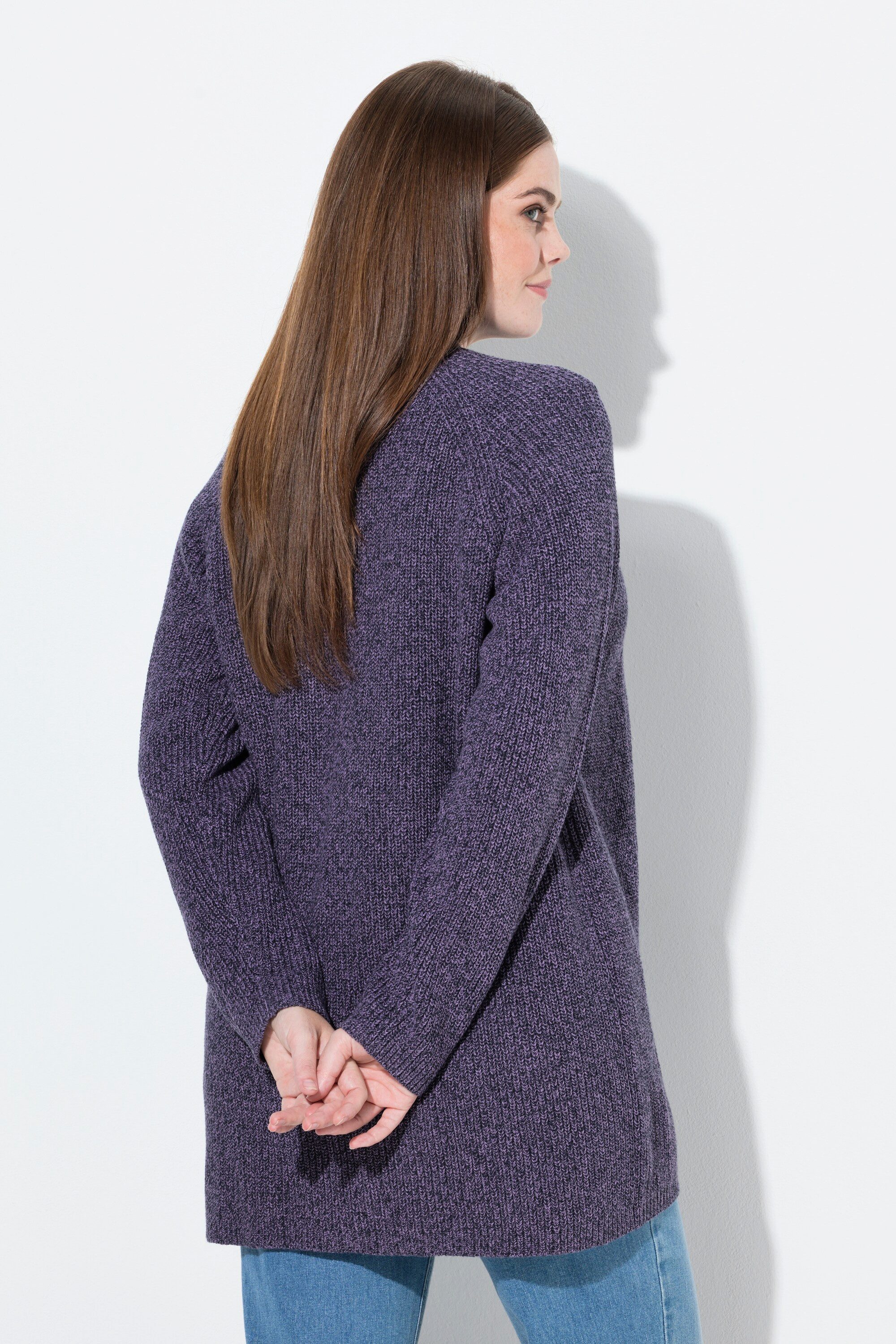 Ulla Popken Strickjacke Strickjacke Rippstrick offene Form Biobaumwolle