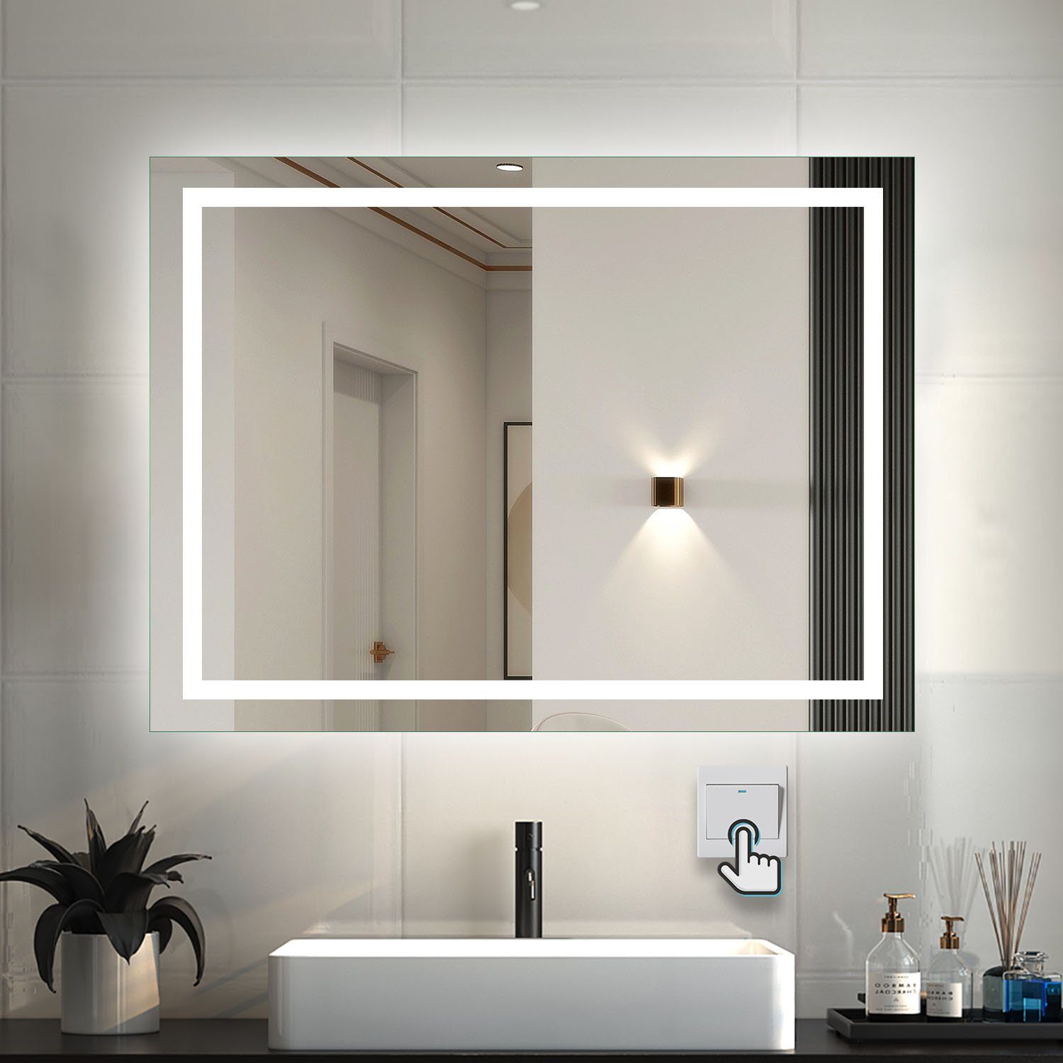 duschspa Badspiegel 50-160 cm Wandspiegel mit LED Belechtung, Wandschalter Wandschalter+Kaltweiß+Beschlagfrei | Badspiegel