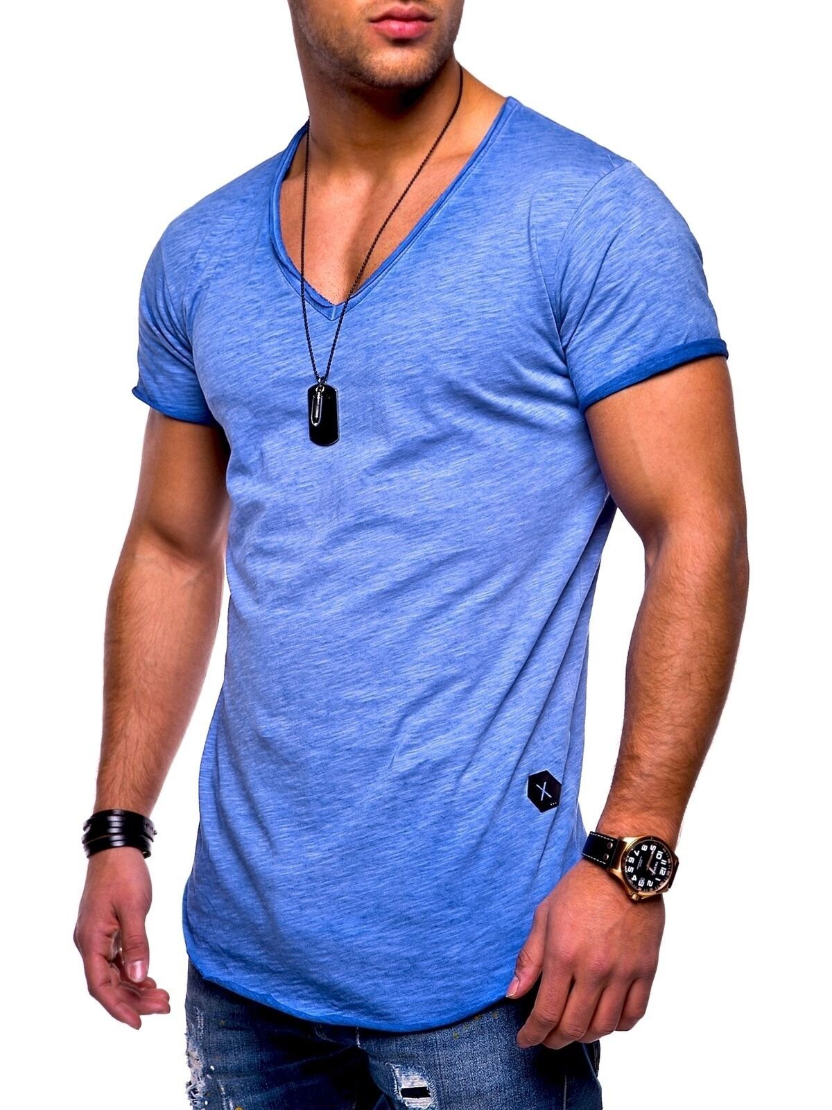 behype T-Shirt NUKE (1-tlg) mit V-Ausschnitt hellblau