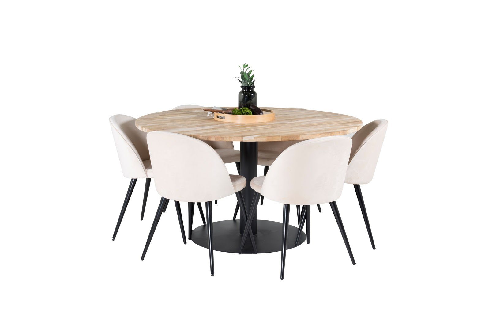 Velvet Esstisch Essgruppe ebuy24 (7-tlg) Beige Essgruppe Teak und Es, Cirebon140 6