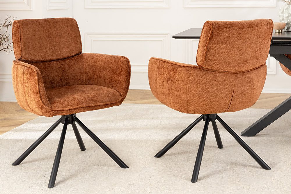 riess-ambiente Drehstuhl UNIQUE rost braun/schwarz – Chenille, mit Armlehne, Metallgestell (Einzelartikel, 1 St), 180° drehbar mit Rückholmechanik – ideal für Esszimmer oder Büro