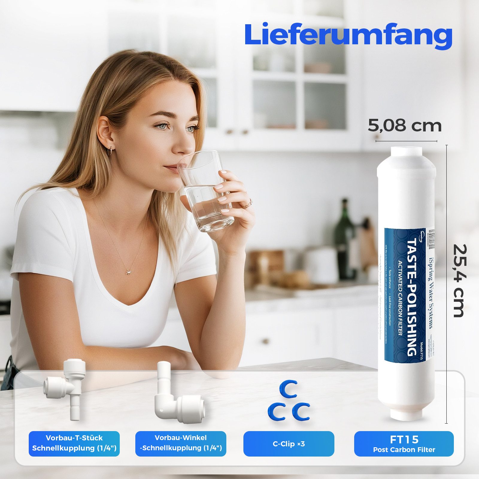 iSpring Ersatzfilter FT15 25 cm für 5. Stufe (Nachkohle) in Umkehrosmoseanlagen – Bild 4 von 5