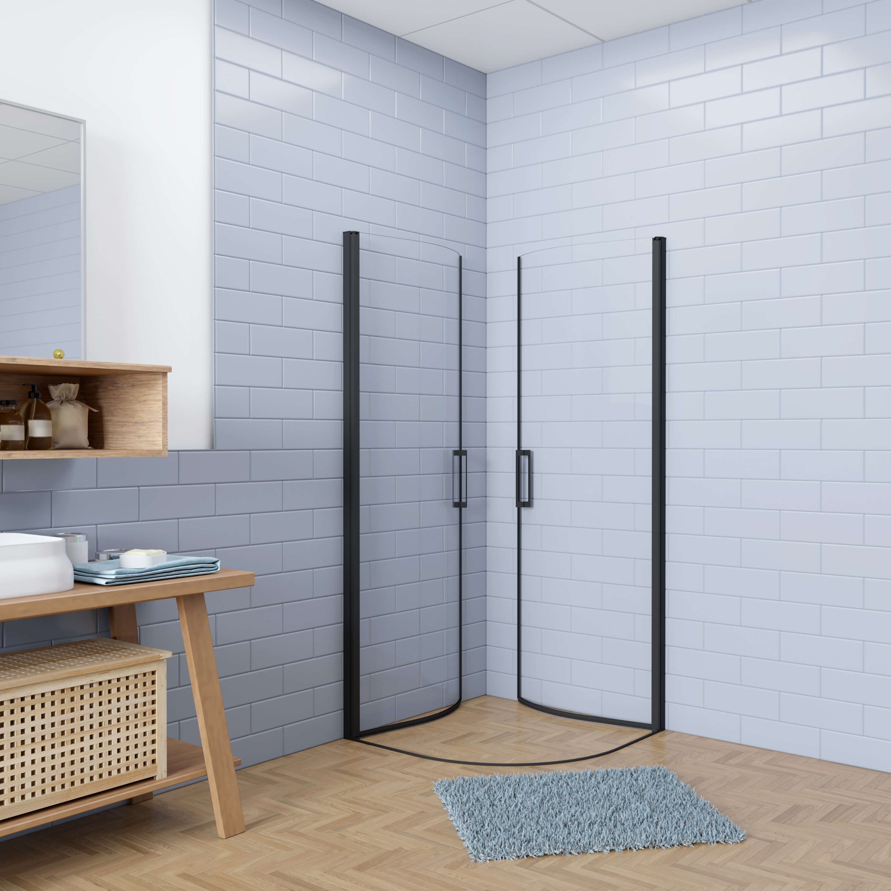 AICA Runddusche Schwarz Runddusche Klarglas 195cm Eckdusche ohne Duschtasse, Set, ohne Duschwanne, ebenerdiger Einbau möglich