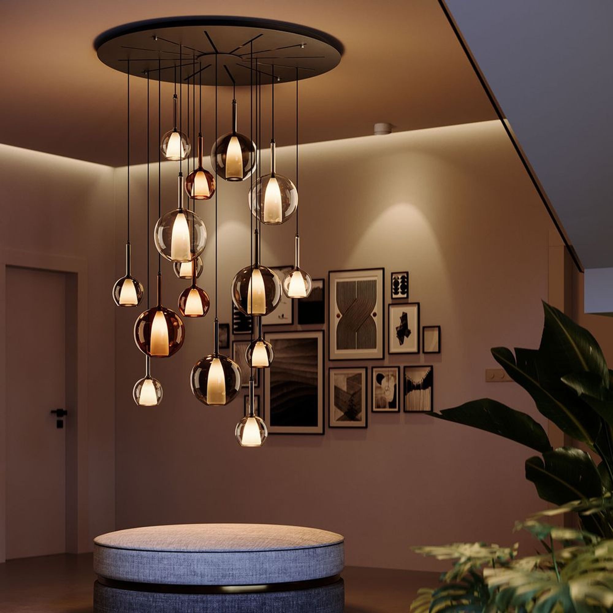 s.luce Pendelleuchte Belluna Galerieleuchte 8-flammig Ø 80cm Baldachin Rauch