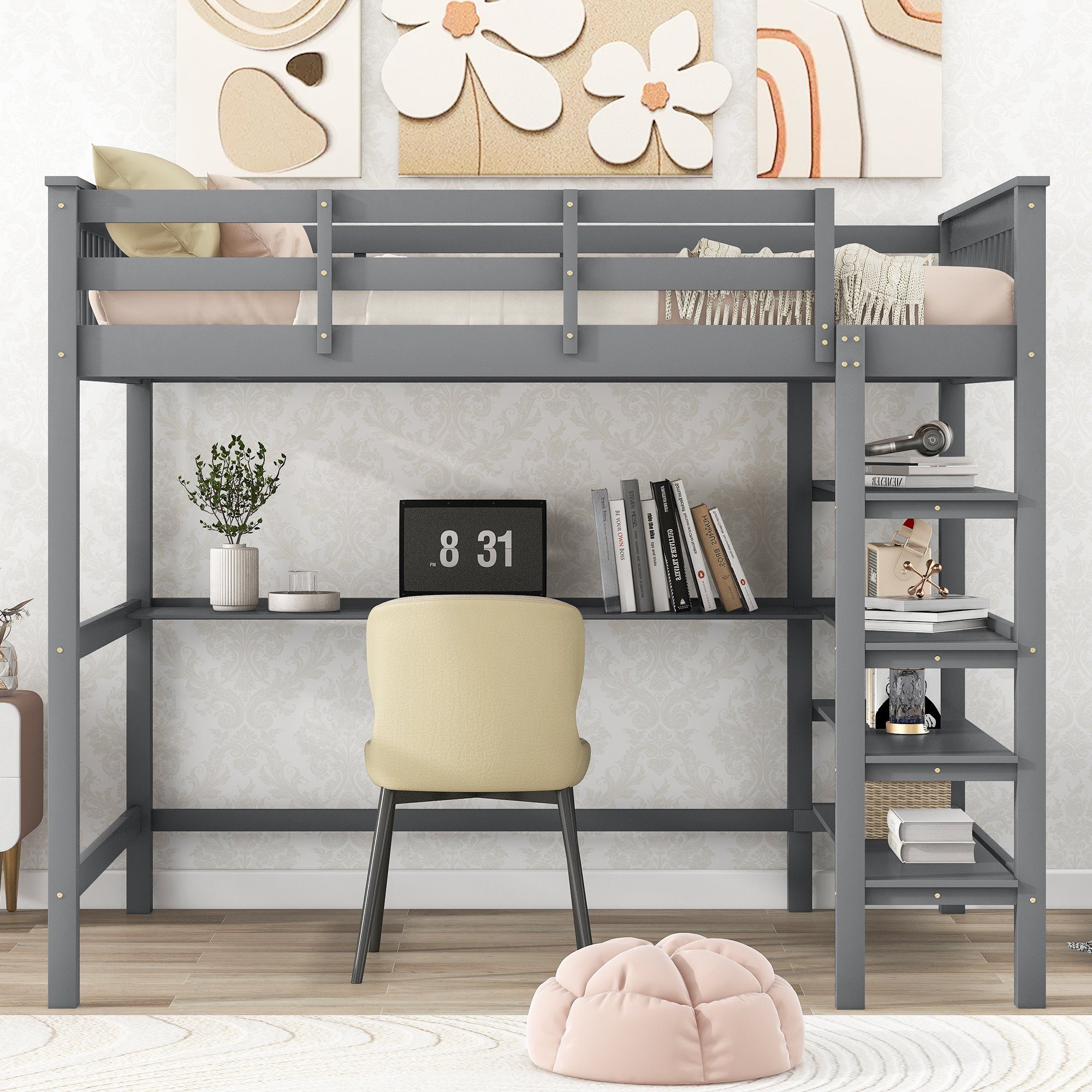 SOFTWEARY Hochbett Kinderbett mit Lattenrost (140x200 cm, Doppelbett mit Ra günstig online kaufen