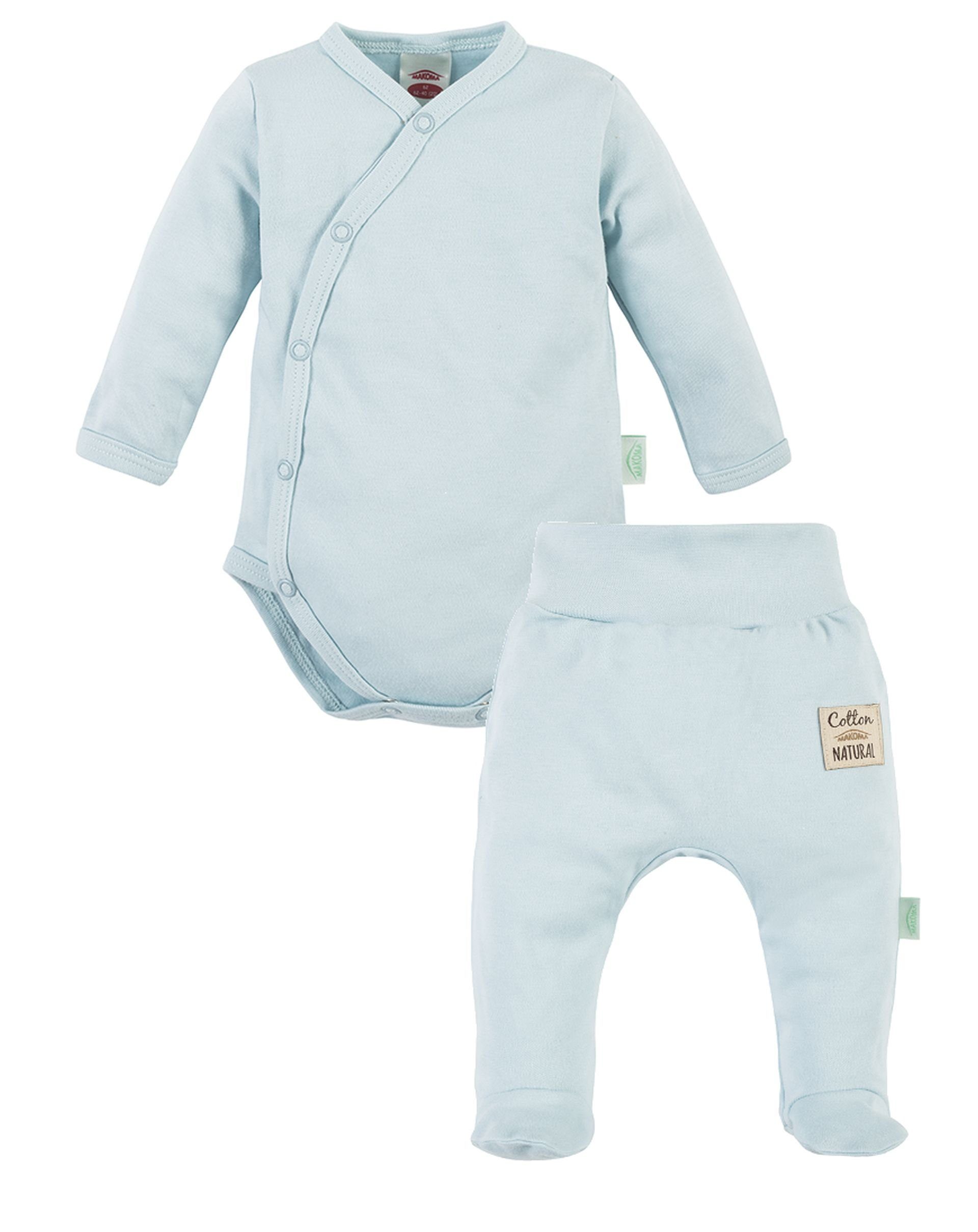 Makoma Body & Hose Baby Body Langarm Wickelbody & Hose mit Fuß für Neugeborene Jungen (Set, 2-tlg) 100% Baumwolle