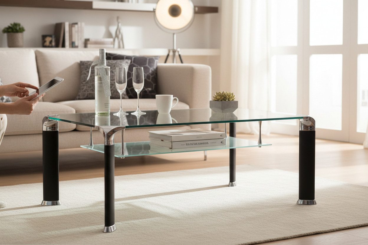 PREISBRECHER Wohnzimmertisch Alberto, in Glas/schwarz, Glas/Metall - 100x42x60cm (BxHxT)