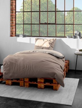 Wendebettwäsche Modern Uni in Gr. 135x200 oder 155x220 cm, BIERBAUM, Renforcé, 2 teilig, Bettwäsche aus Baumwolle, moderne Bettwäsche mit Wendeoptik