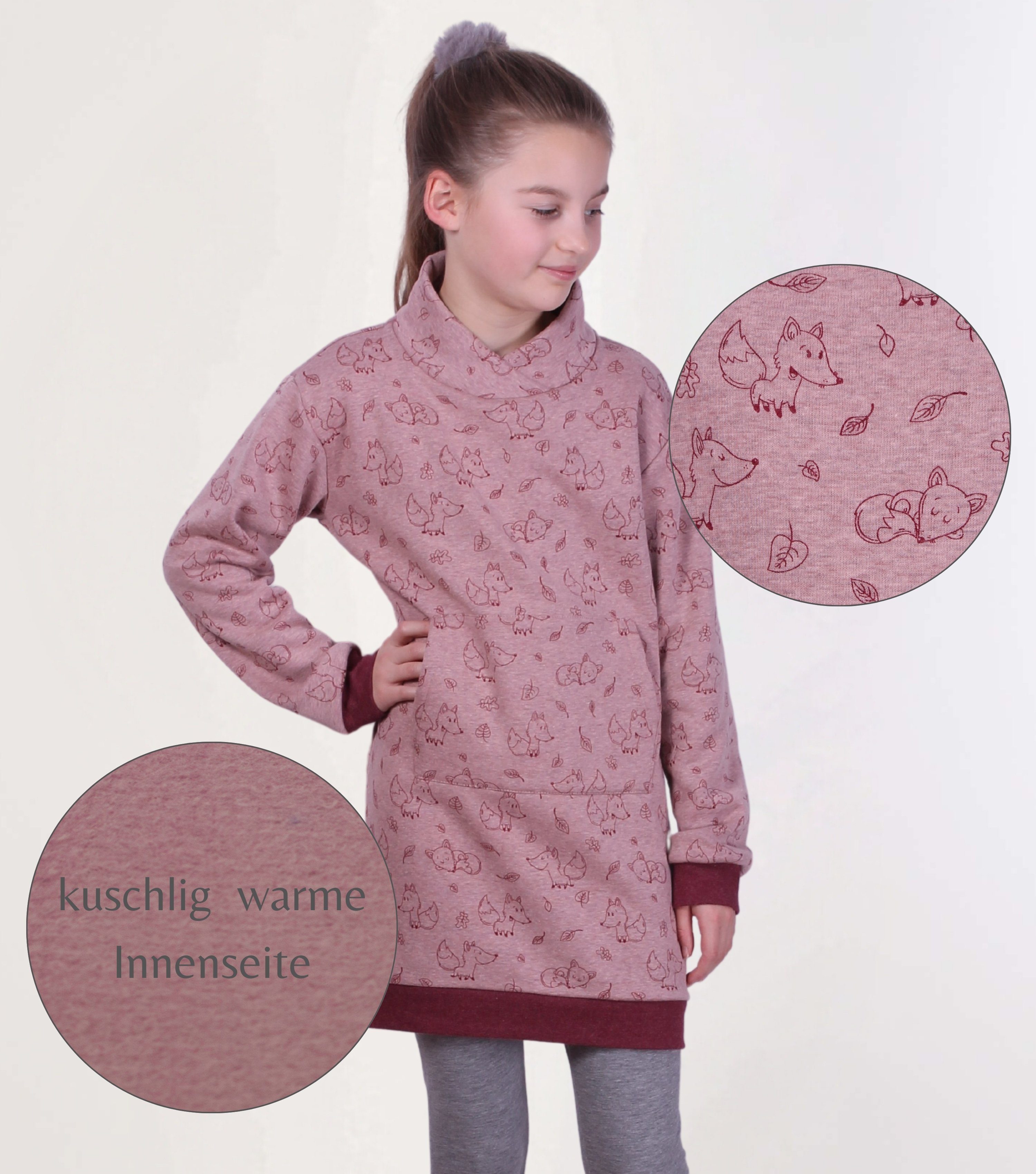 coolismo Sweatkleid Sweatshirt Kleid Thermo coole Mädchen niedlicher Fuchs-Motiv-Print Made in Europa