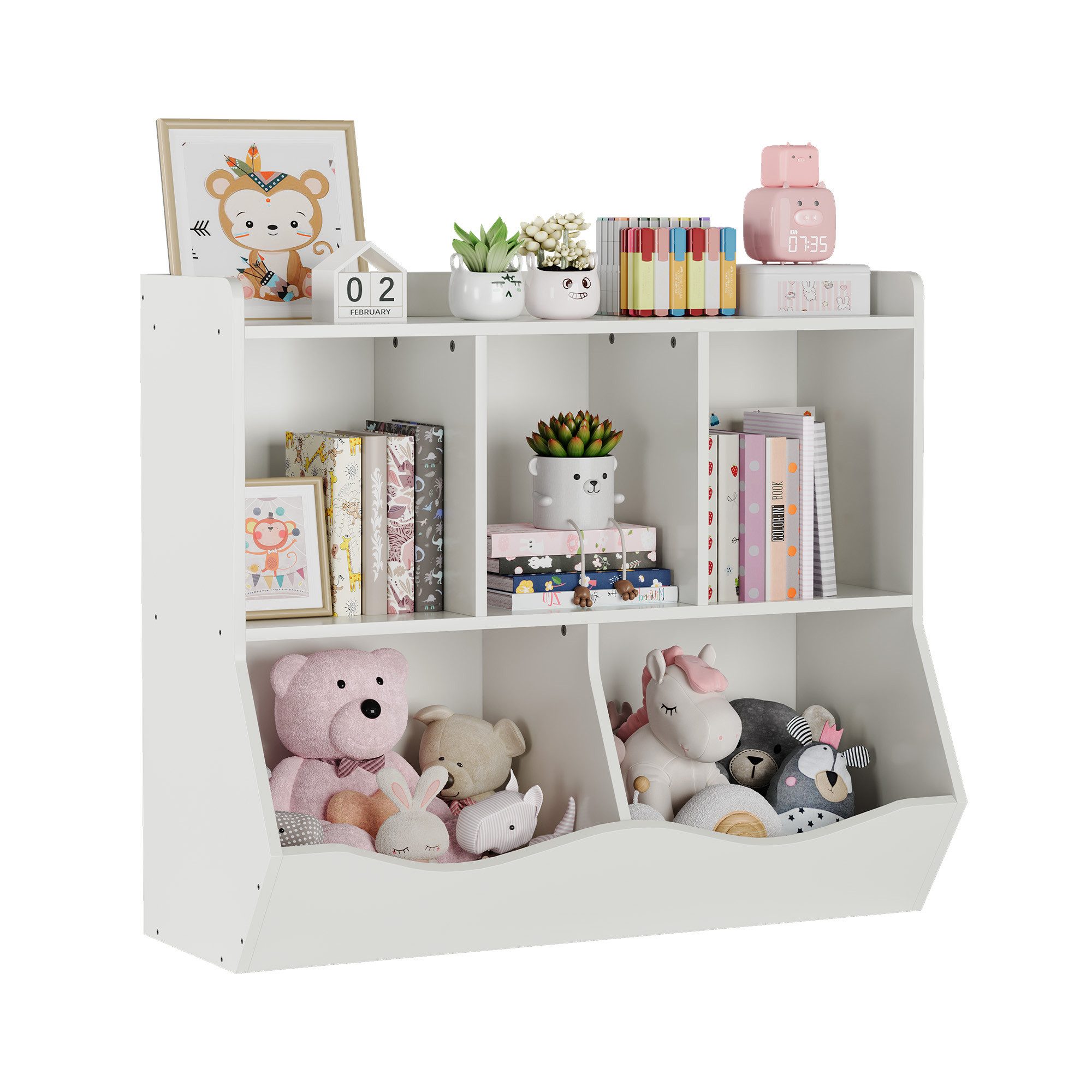 GarveeMore Kinderregal Spielzeugregal Kinderregal mit 5 Fächern Bücherregal Kinder
