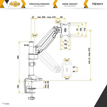 RICOO TS1011 Monitor-Halterung, (bis 32 Zoll, Tischhalterung Monitorständer Gasfeder Tisch Bildschirm schwenkbar)