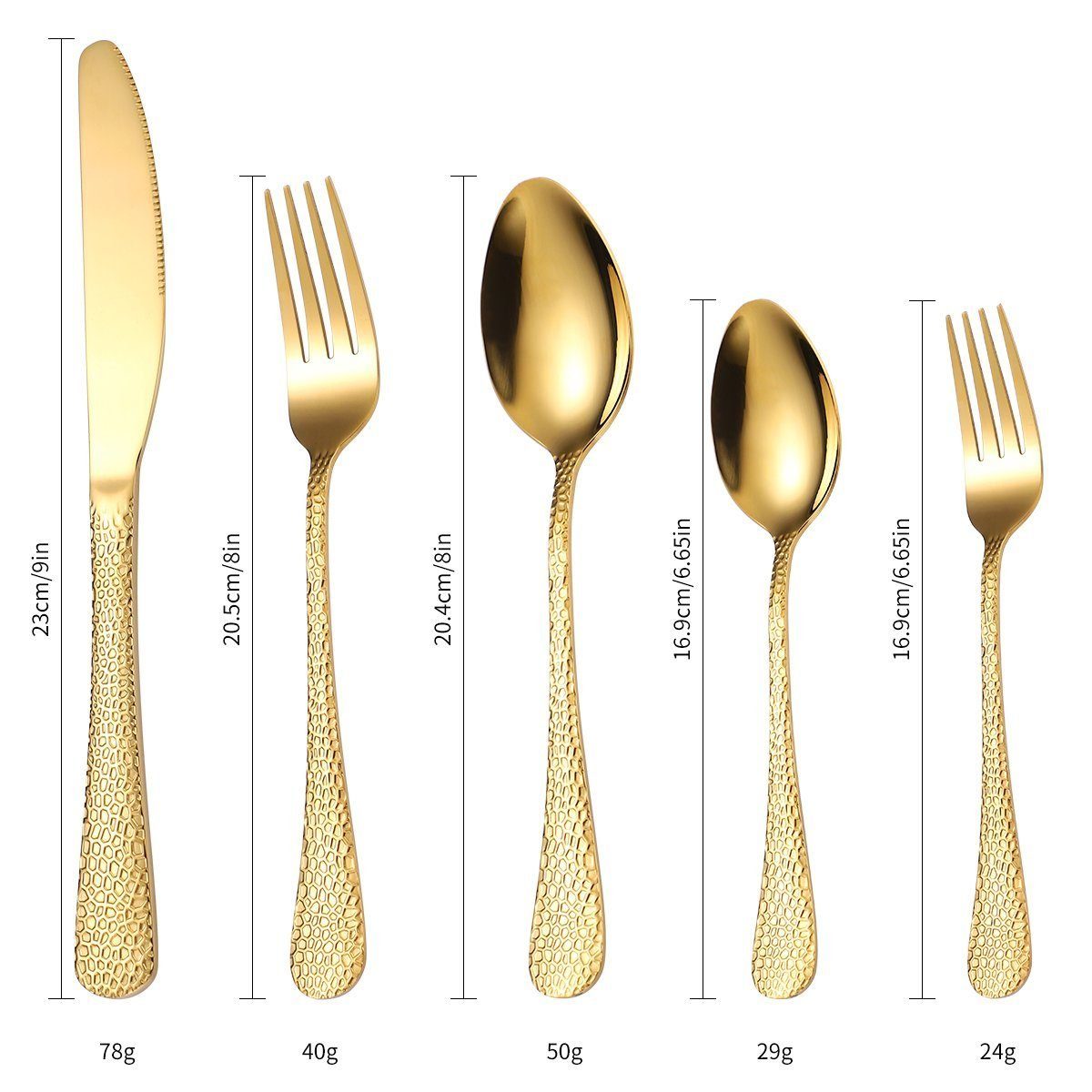 KingLux Besteck-Set 60 teilig Hammered Besteck Set Gold Essbesteck für 12Personen (60-tlg), 12 Personen, Edelstahl