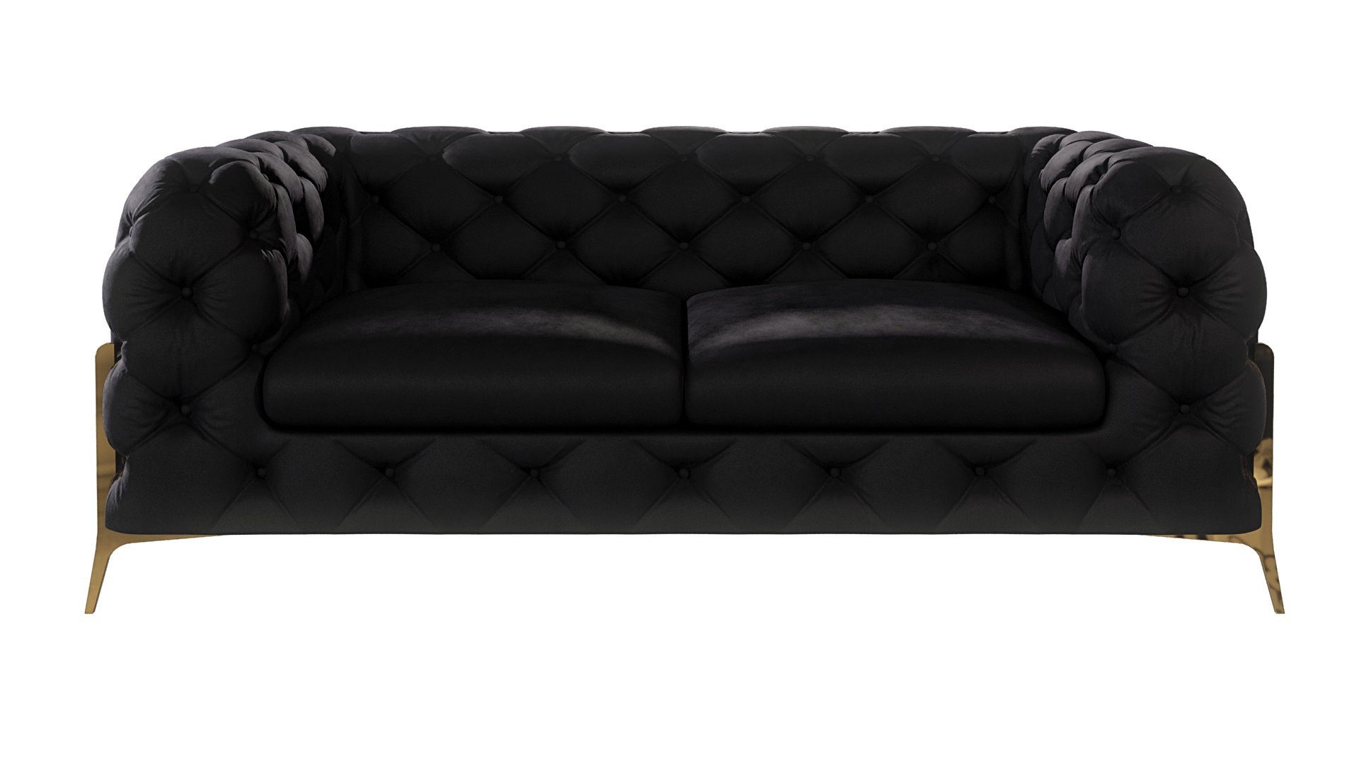 Schwarz 2-Sitzer Möbel Chesterfield Ashley Wellenfederung mit S-Style mit Sofa Goldene Metall Füßen,