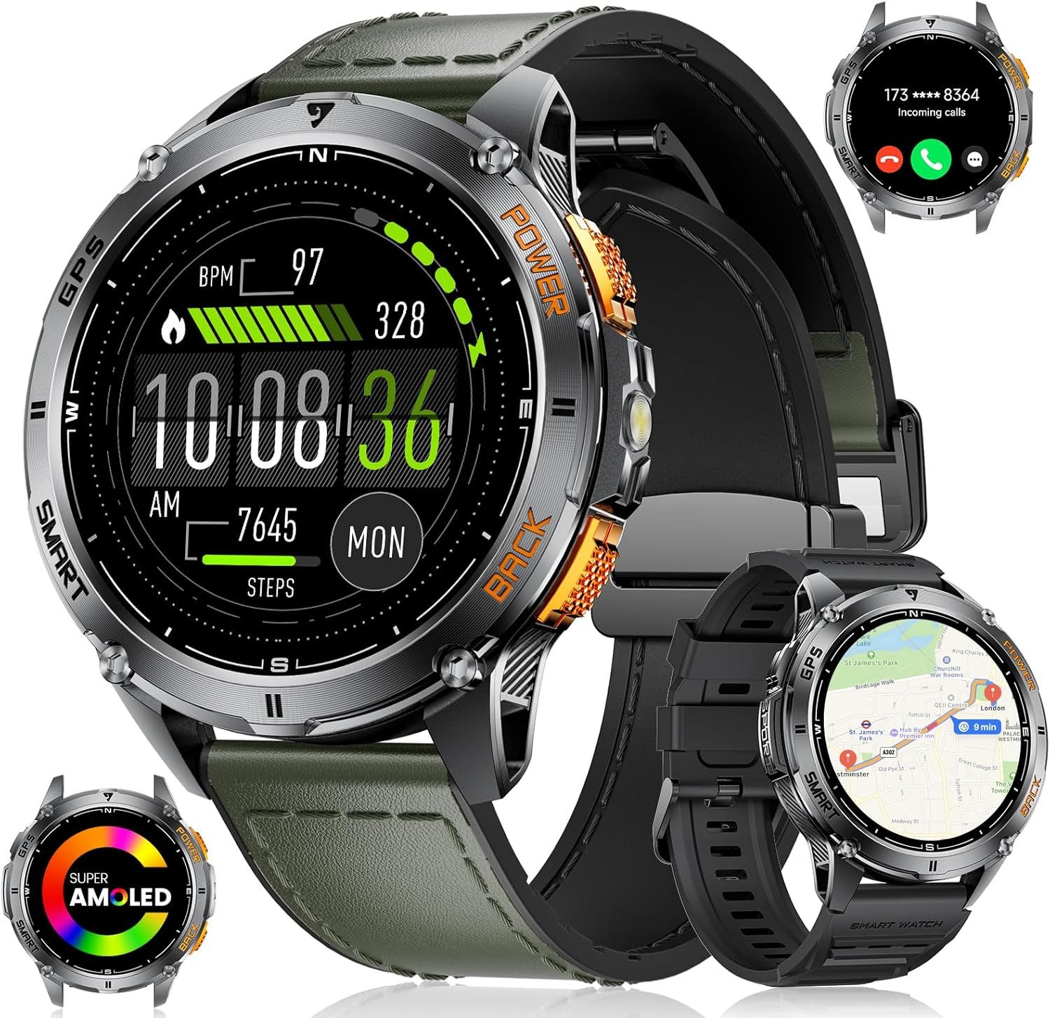 Lige DM4-D2 Smartwatch (3,6 cm, android ios), GPS OUTDOOR SMARTWATCH FÜR HERREN MIT SENSORTECHNIK