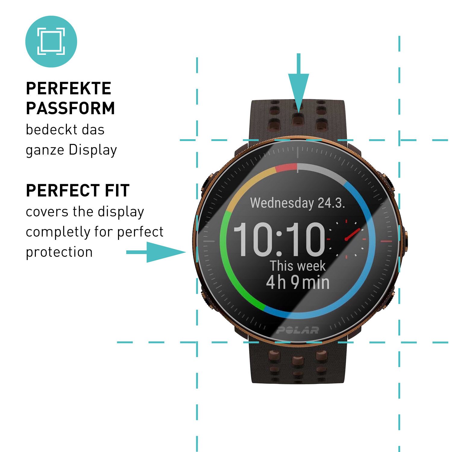 smartect Displayschutzglas 3X Schutzglas Panzerfolie Klar für Polar Vantage M/ V/ M2 für Polar Vantage M/ V/ M2, Set, 3 Stück, 0.3 mm Ultra-klar, 9H Härte, Krat – Bild 3 von 5