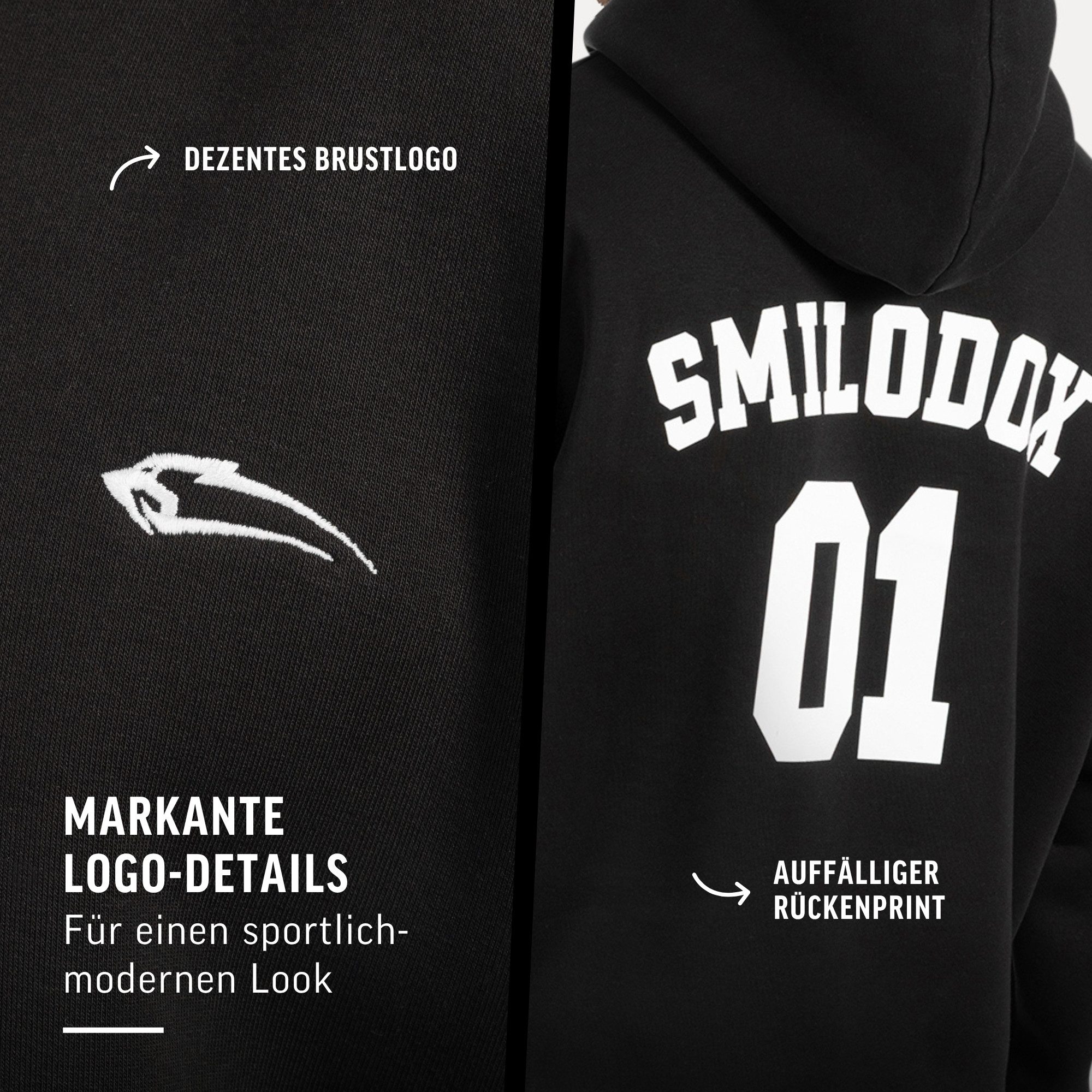 Hoodie Rayk, Kapuzenpullover mit Logo und Backprint, Kängurutasche