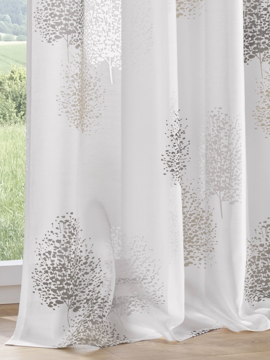 Kutti Vorhang Belinda (1 St), Ösen, halbtransparent, Ausbrenner, Gardine, halbtransparent, Ausbrenner, bedruckt, Viskose-Polyester