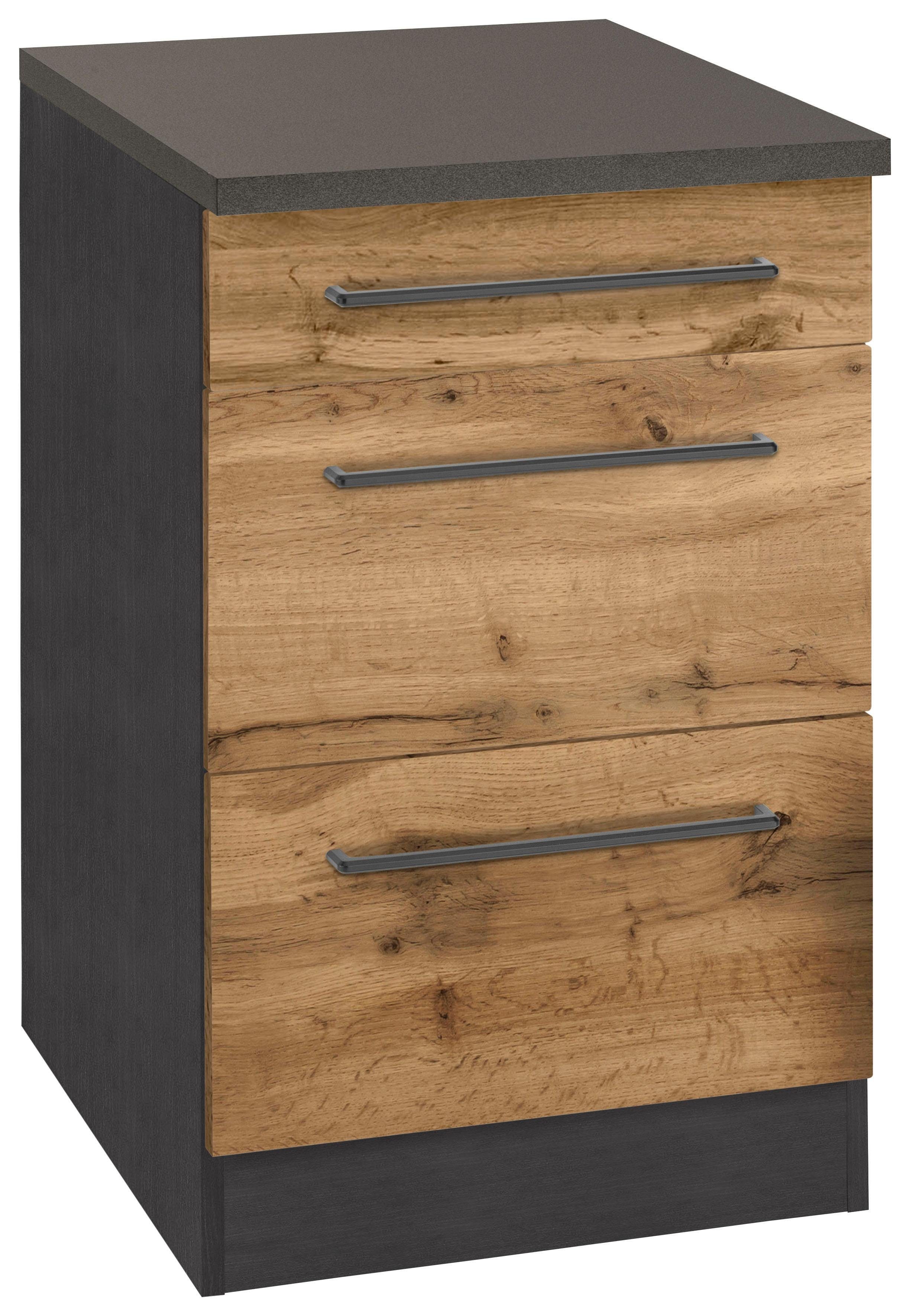 KOCHSTATION Unterschrank KS-Tulsa 50 cm breit, 1 Schubkasten, 2 große Auszüge, Metallgriff, MDF Front