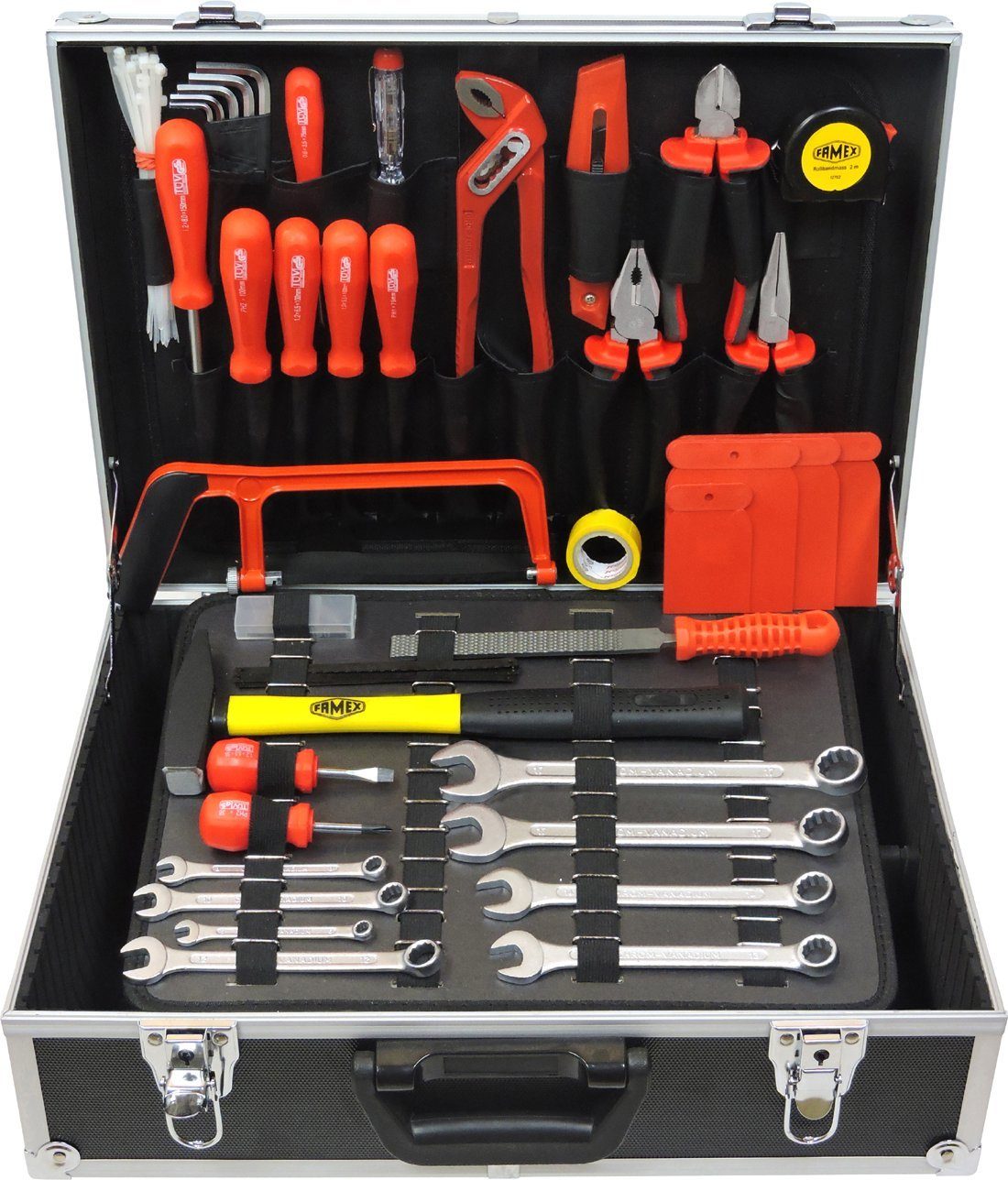 FAMEX Werkzeugkoffer »FAMEX 762-99 Alu Werkzeugkoffer mit Werkzeug Set -  Werkzeugkiste gefüllt - Werkzeugkasten für den Heimwerker«  (Werkzeugkoffer), Schraub-Werkzeuge aus CV-Stahl online kaufen | OTTO