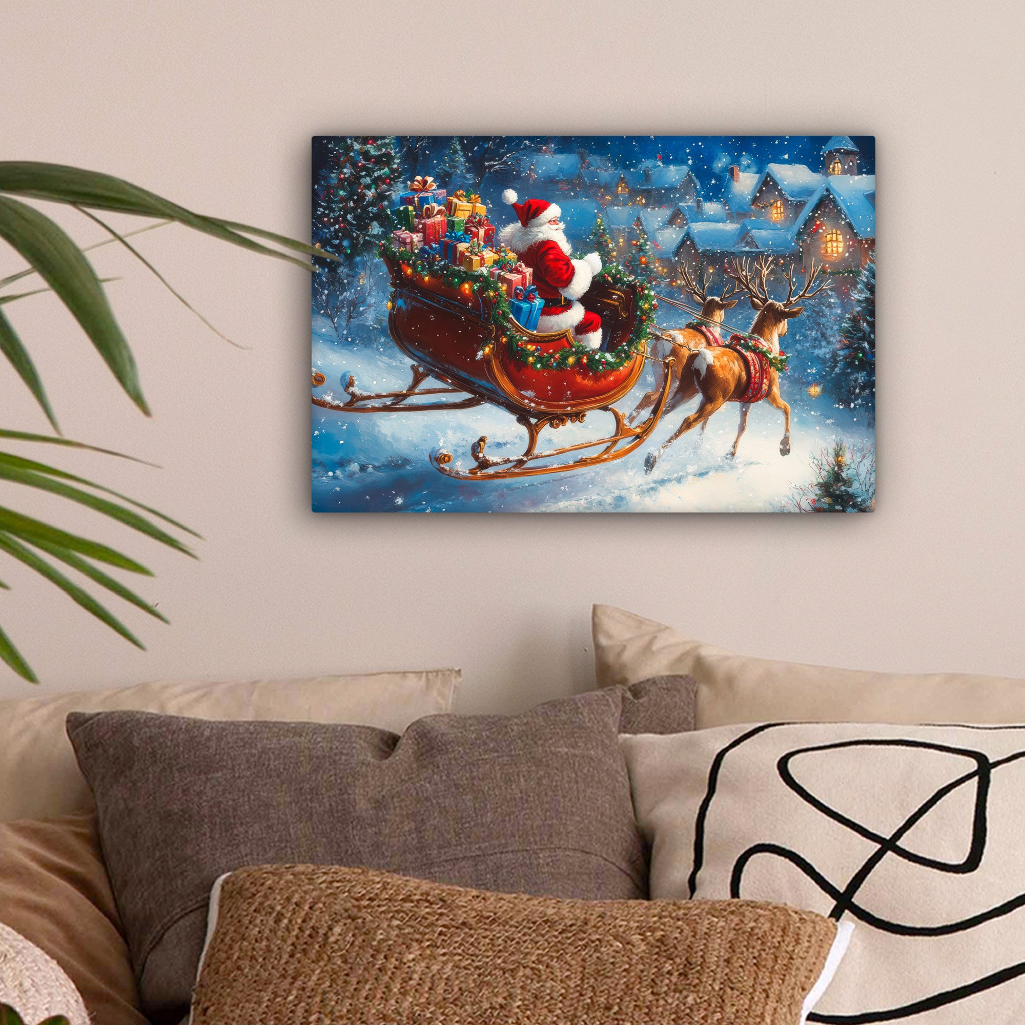 OneMillionCanvasses® Leinwandbild Weihnachtsmann - Rentier - Weihnachten - günstig online kaufen