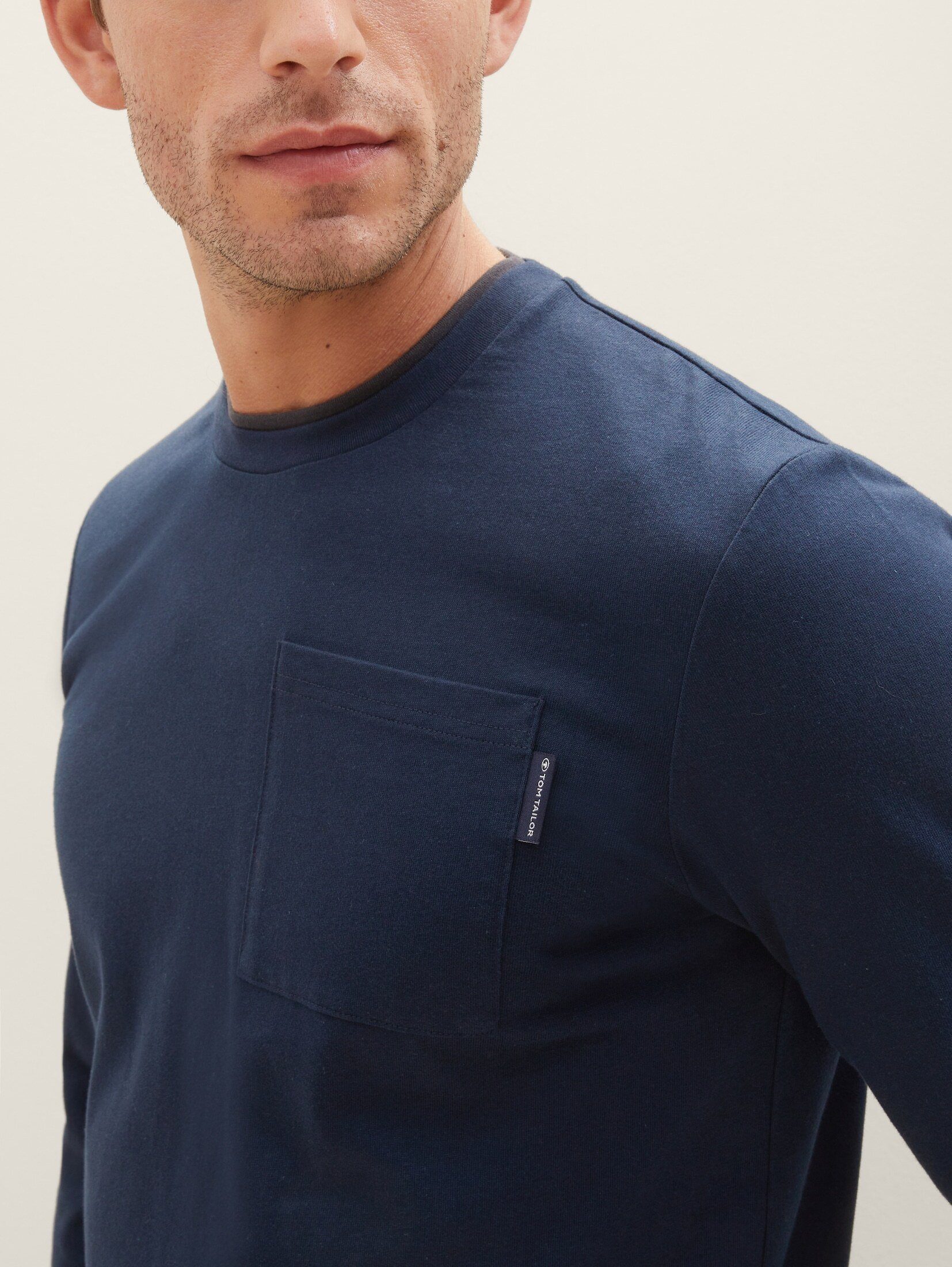 TOM TAILOR T-Shirt Langarmshirt mit Brusttasche captain blue sky