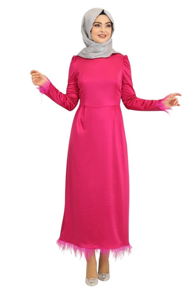 fashionshowcase Satinkleid Damen Abendkleid schlicht Abiye Abaya Modest Fas günstig online kaufen