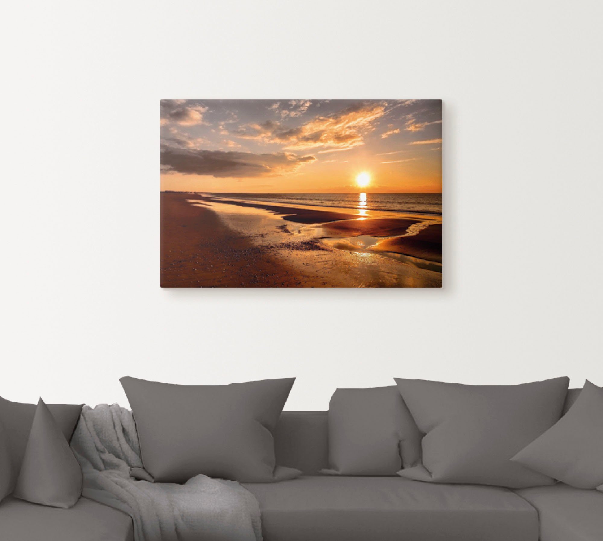 Artland Leinwandbild Sonnenuntergang am Mittelmeer, Strand (1 St), auf Holzrahmen gespannt